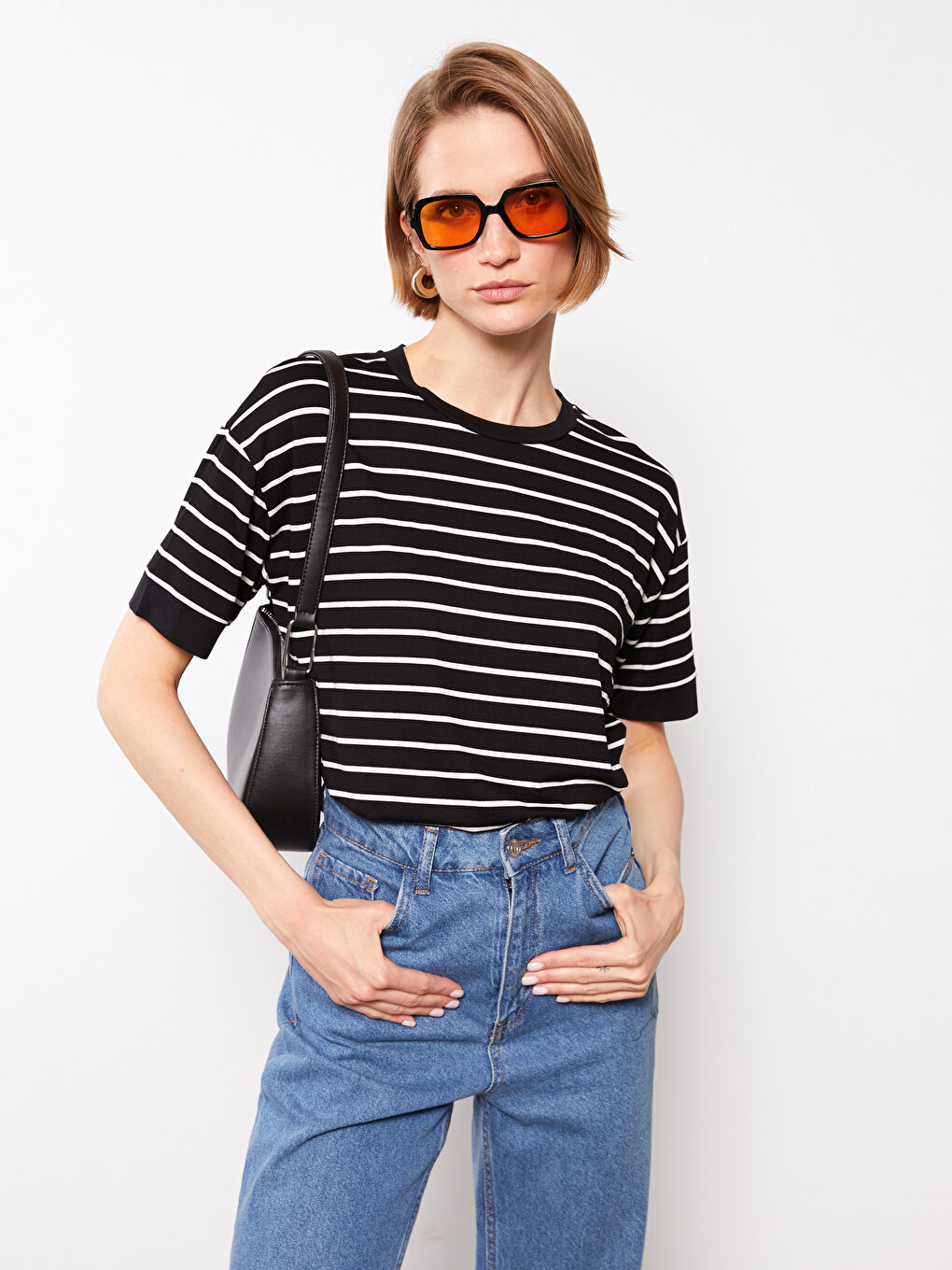 Crew Neck Striped Short Sleeve Women's T-Shirt