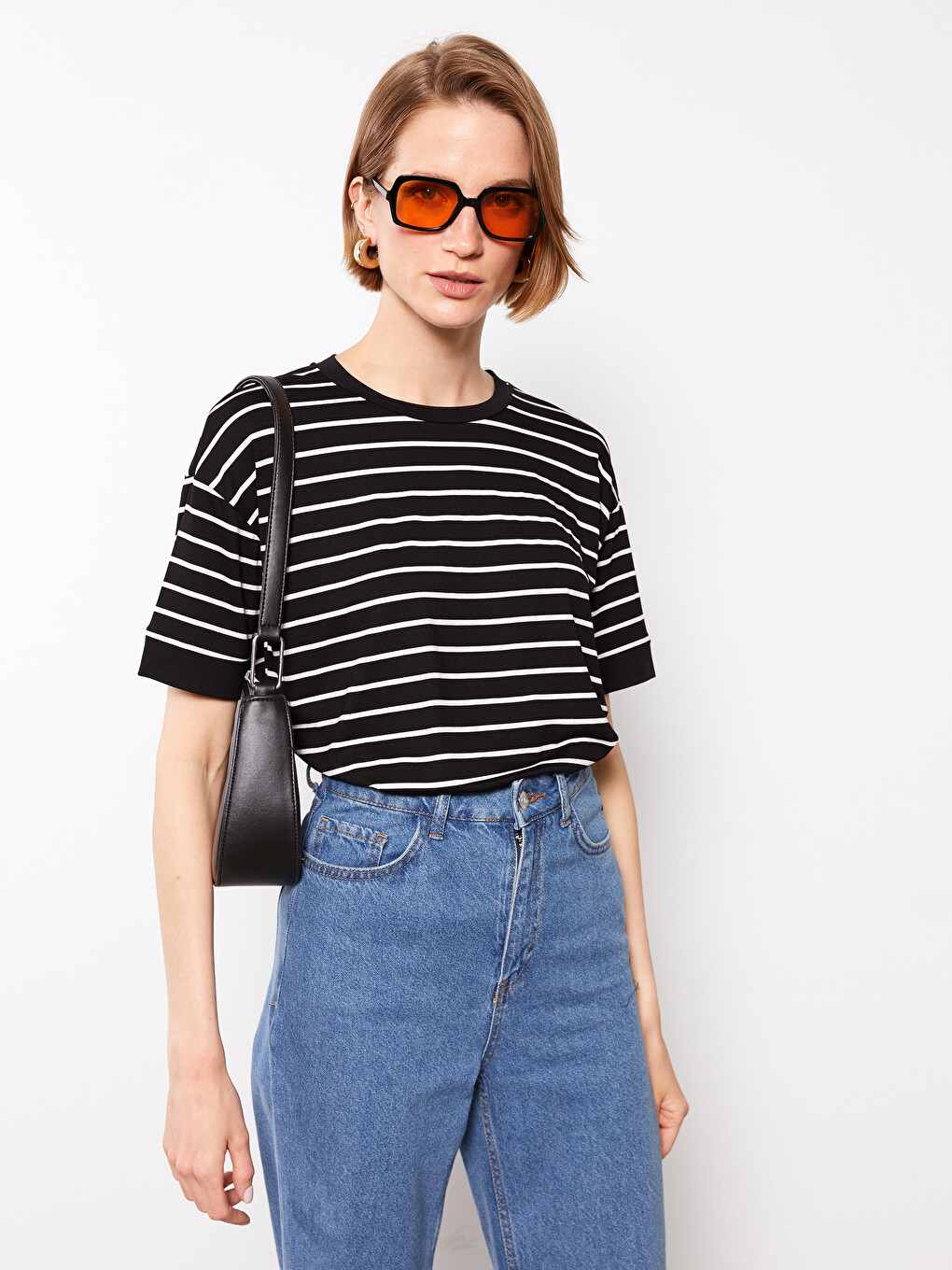 Crew Neck Striped Short Sleeve Women's T-Shirt-1