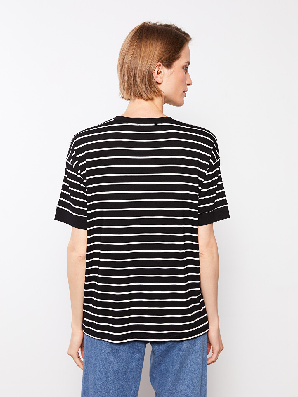Crew Neck Striped Short Sleeve Women's T-Shirt-4