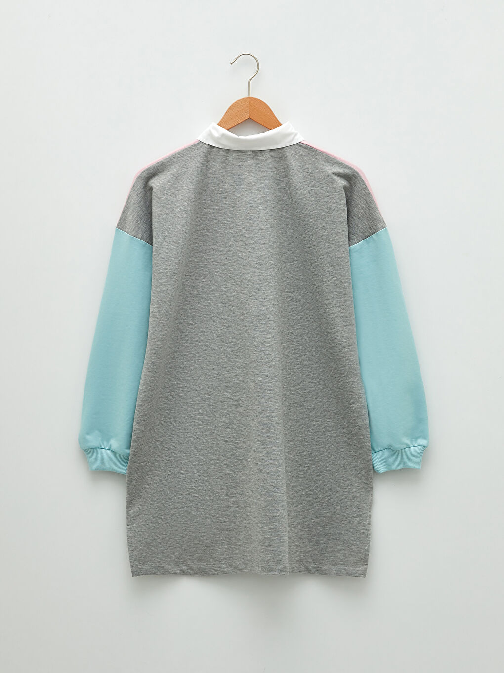 Polo Collar Color Block Long Sleeve Oversize Women's Sweatshirt Tunic-5