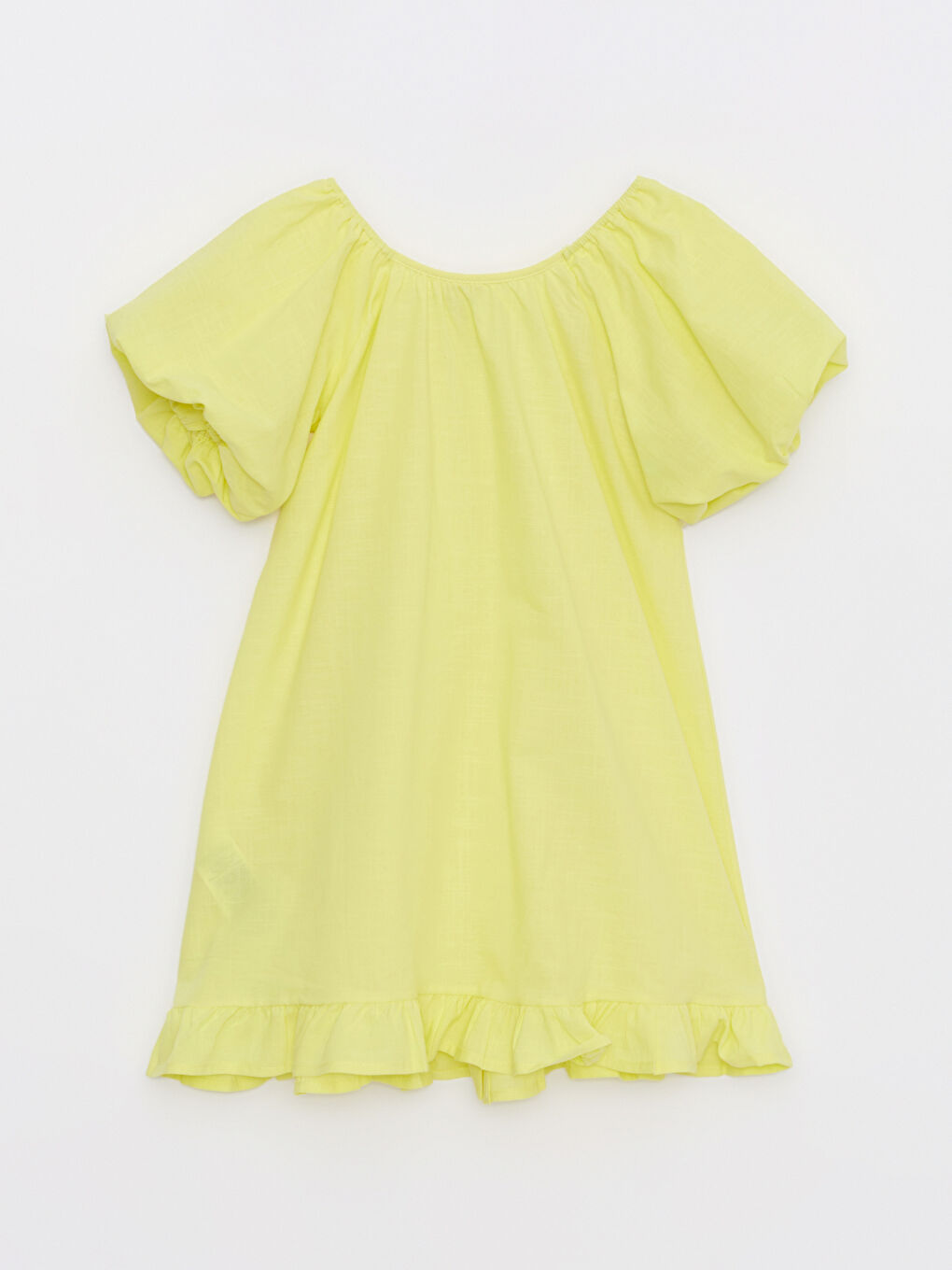 Yeşil Kayık Yaka Basic Kısa Kollu Poplin Kız Çocuk Elbise-1