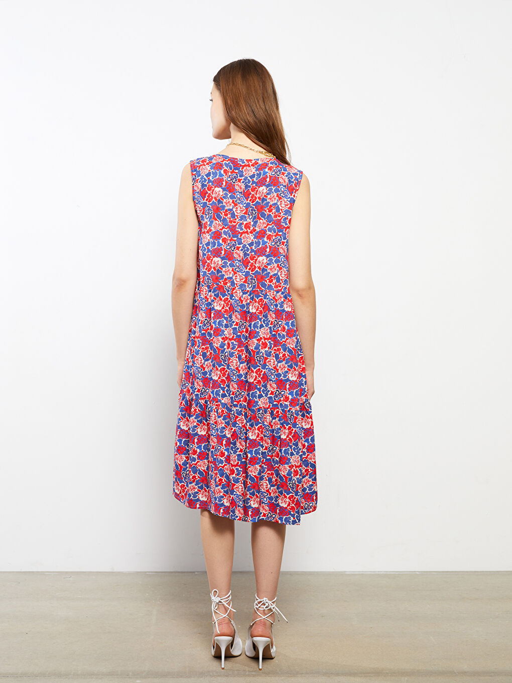 فستان نسائي بدون أكمام مطبوع بياقة على شكل حرف V من فيسكوز-5