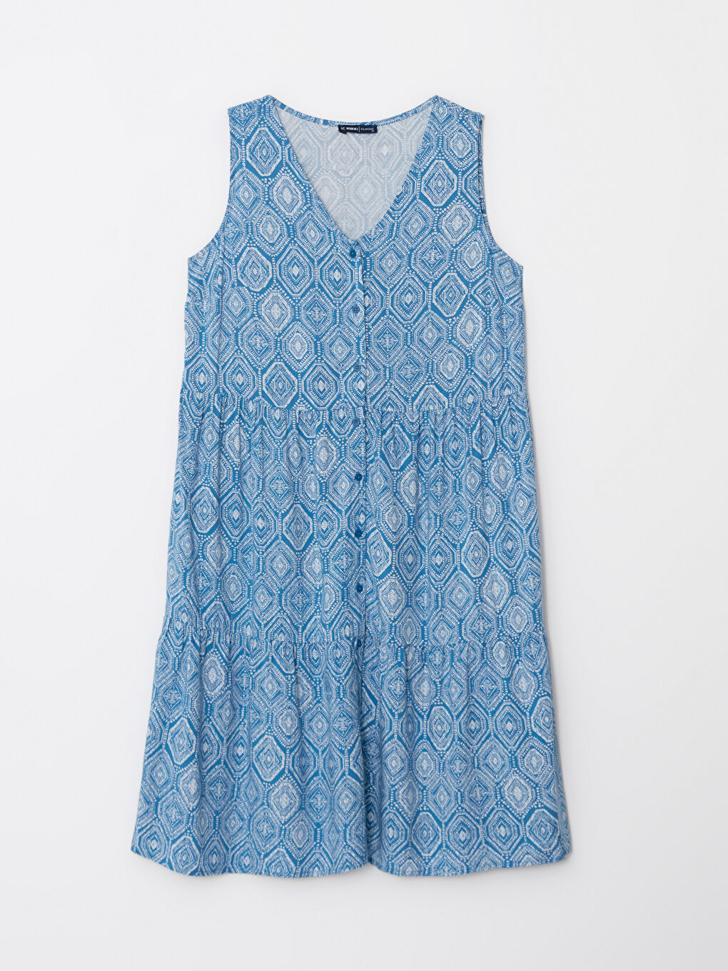 فستان نسائي بدون أكمام مطبوع بياقة على شكل حرف V من فيسكوز-5