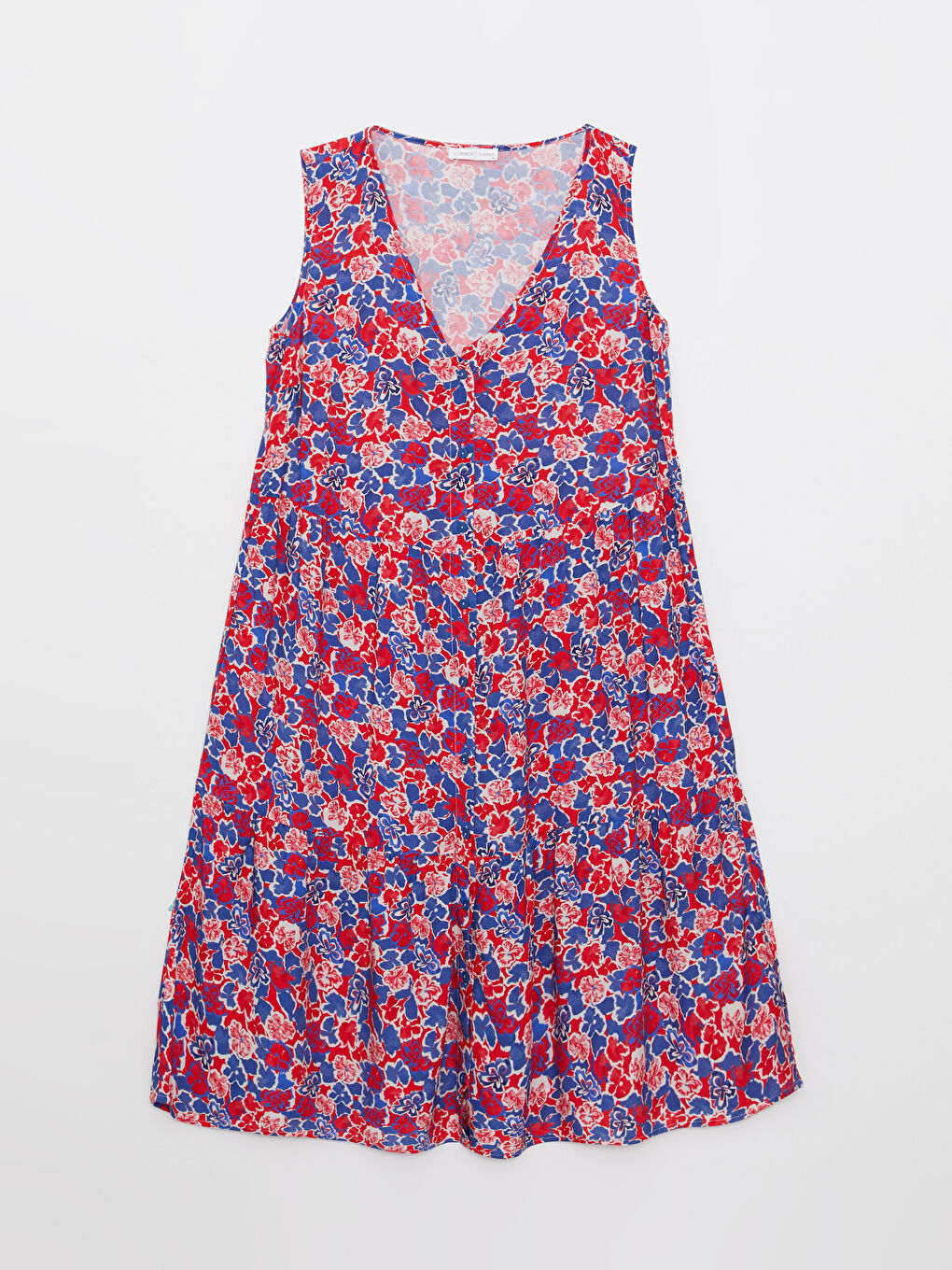 فستان نسائي بدون أكمام مطبوع بياقة على شكل حرف V من فيسكوز-6