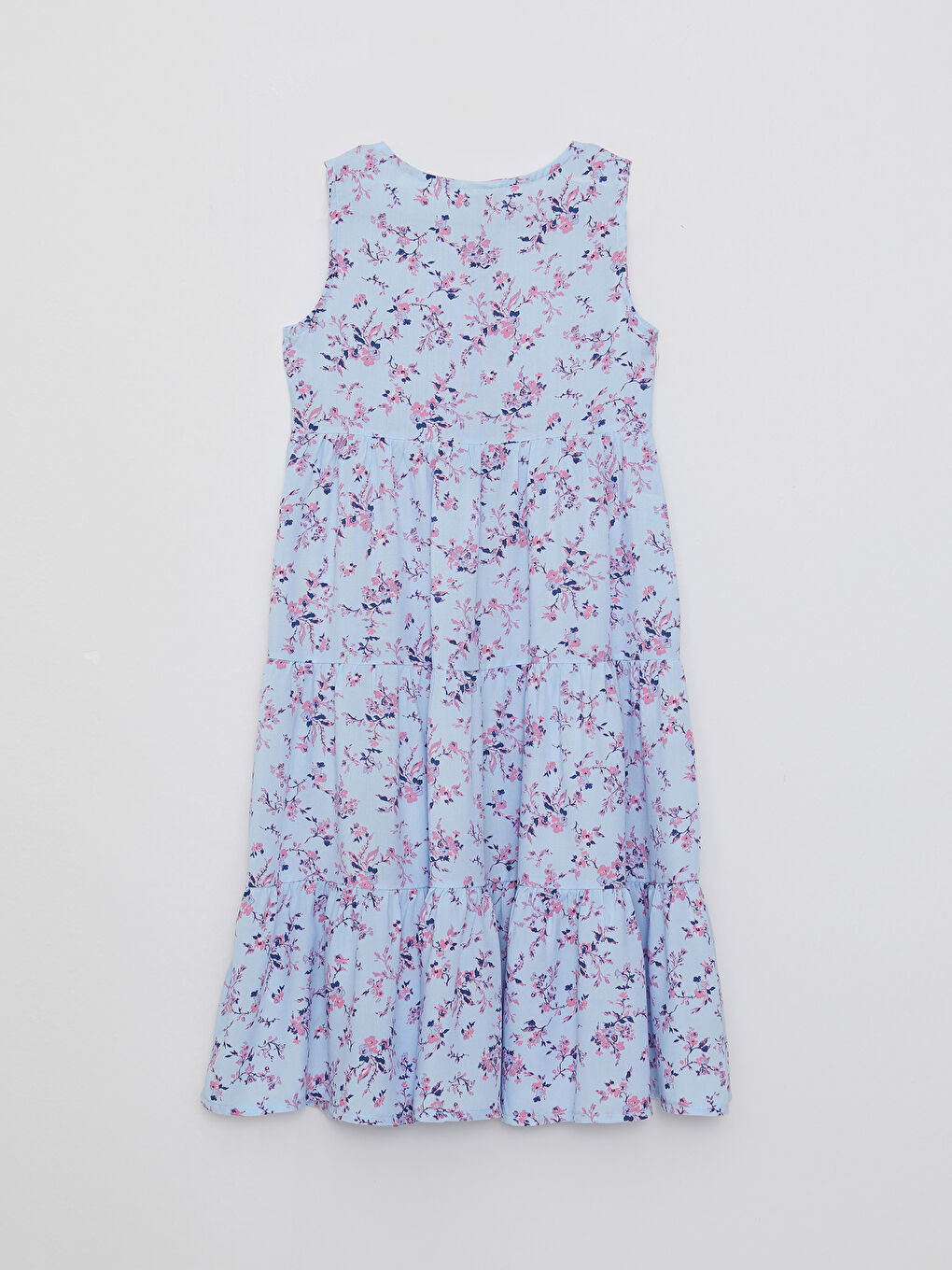 Mavi Bisiklet Yaka Desenli Kız Çocuk Elbise-1