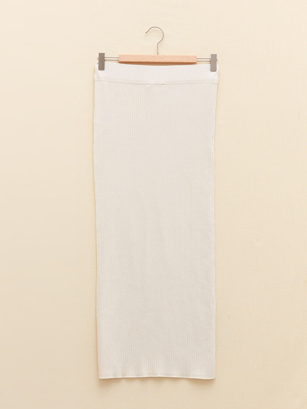 Ekru Kadın Beli Lastikli Düz Triko Etek-7