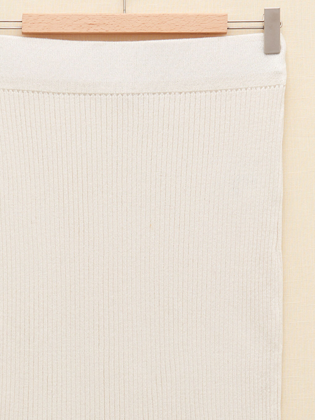 Ekru Kadın Beli Lastikli Düz Triko Etek-8