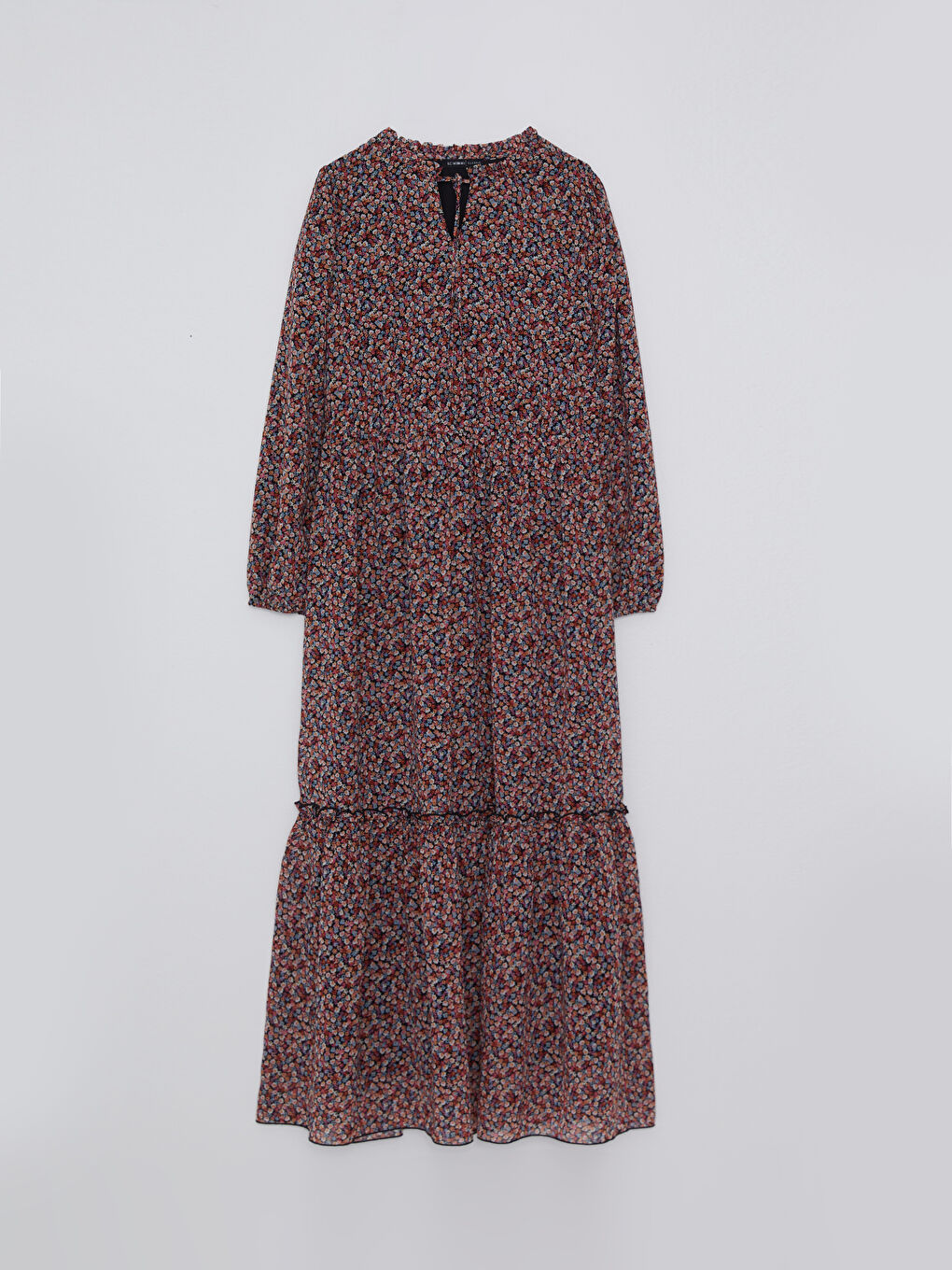 LCWAIKIKI Classic Tie Neck Patterned Long Sleeve Chiffon Women's Dress -S2HE80Z8-F9C