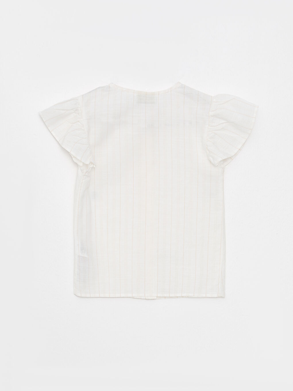 Crew Neck Striped Short Sleeve Poplin Girl Shirt-1