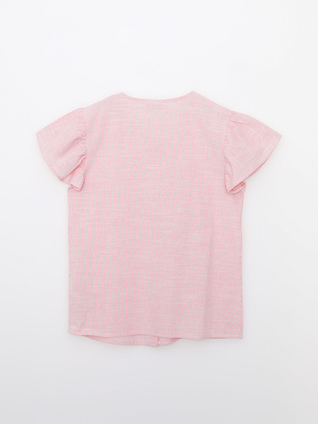 Pembe Bisiklet Yaka Çizgili Kısa Kollu Poplin Kız Çocuk Gömlek-1