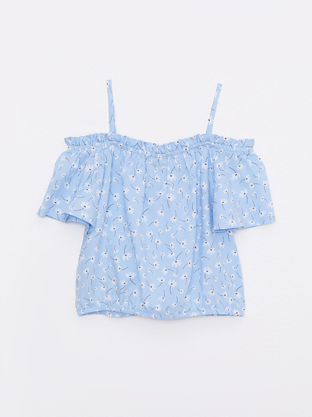 Boat Neck Pattern Short Sleeve Viscose Girls Blouse-1