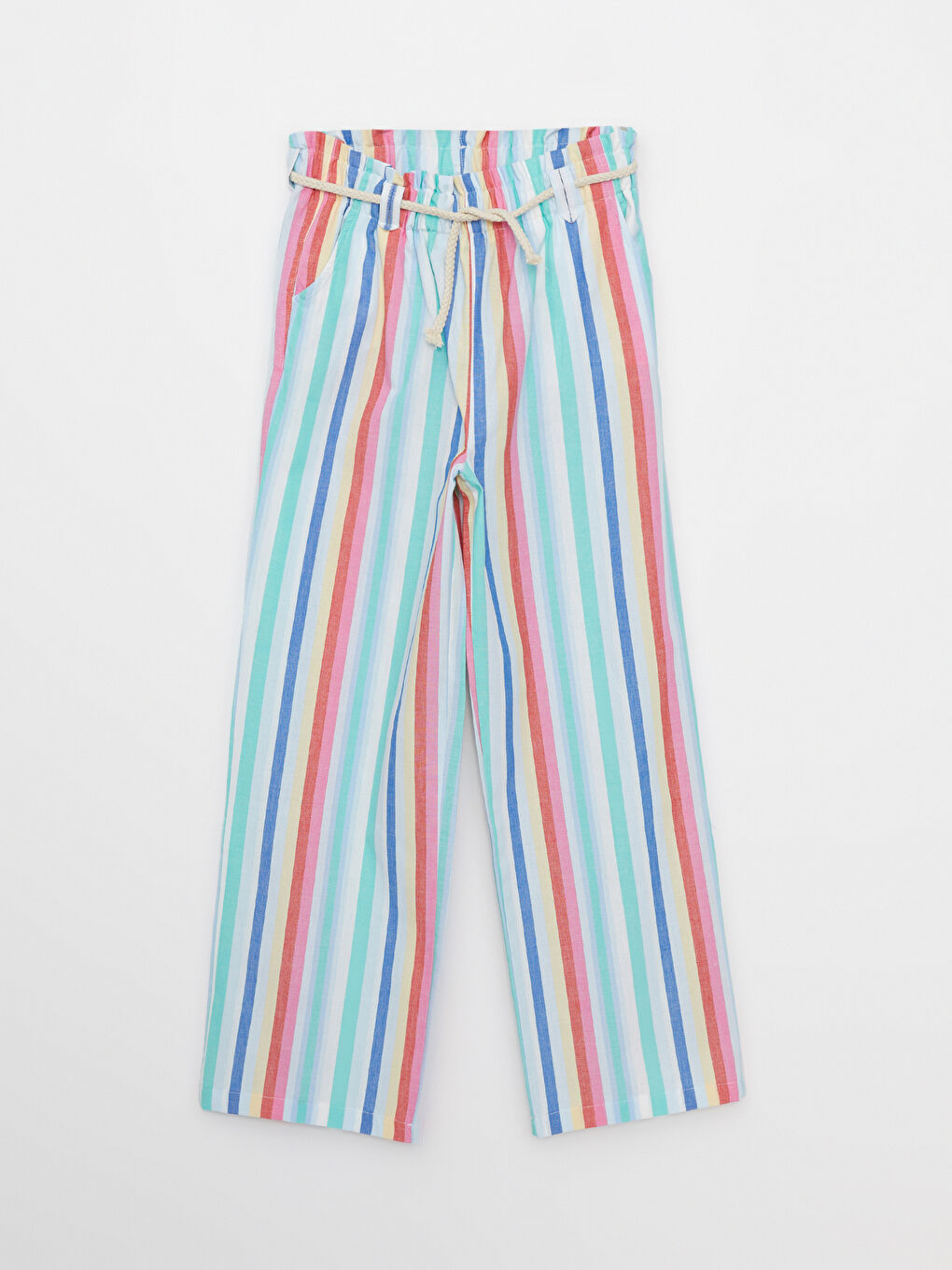 Elastic Waist Striped Poplin Girl's Trousers