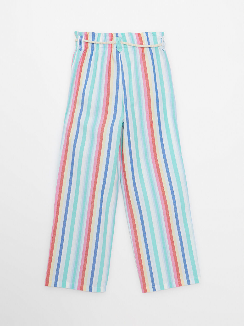 Elastic Waist Striped Poplin Girl's Trousers-1