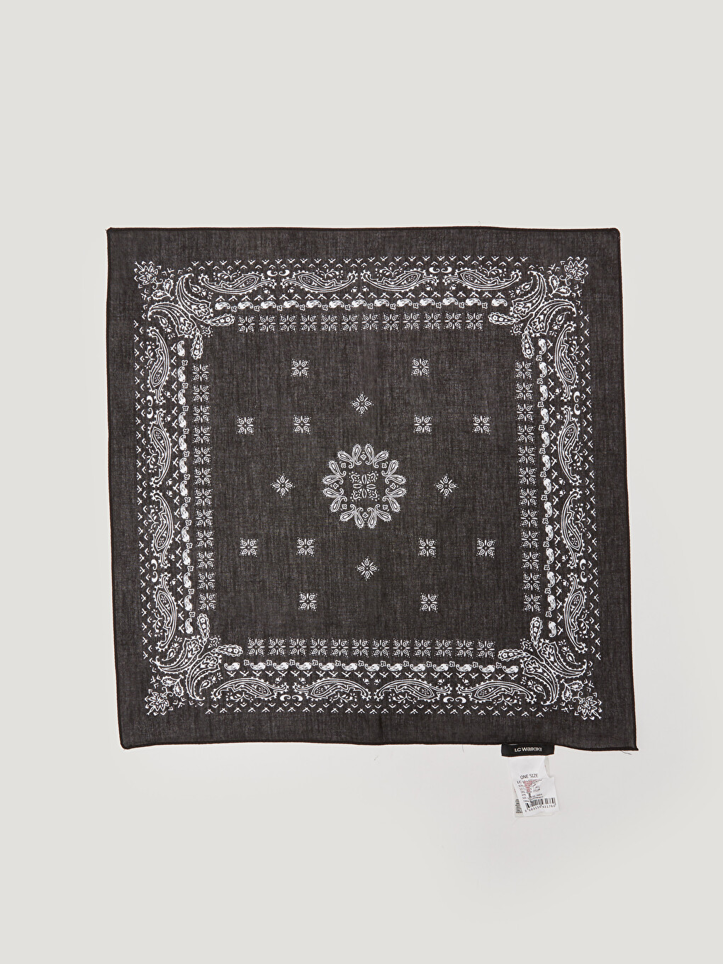 Siyah Pamuklu Desenli Kadın Bandana-3