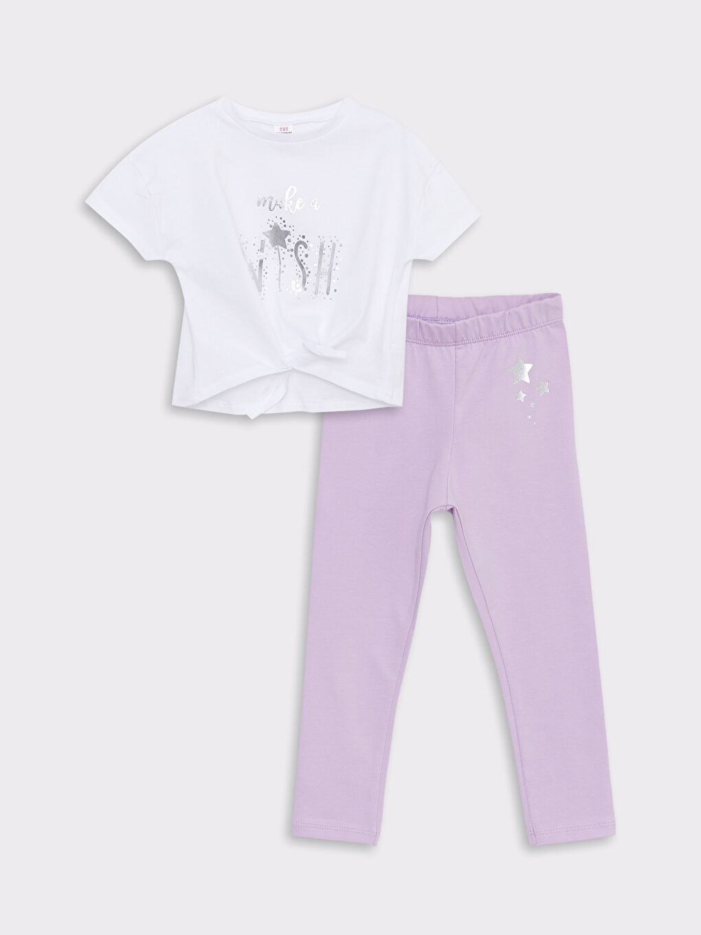 LCW baby Crew Neck Short Sleeve Printed Baby Girl T-Shirt and Tights Set of 2 -S2HF35Z1-FFB