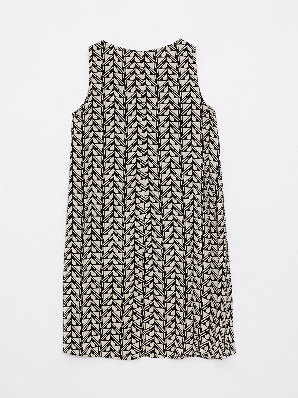 Siyah Bisiklet Yaka Desenli Kolsuz A Kesim Viskon Kadın Elbise-6