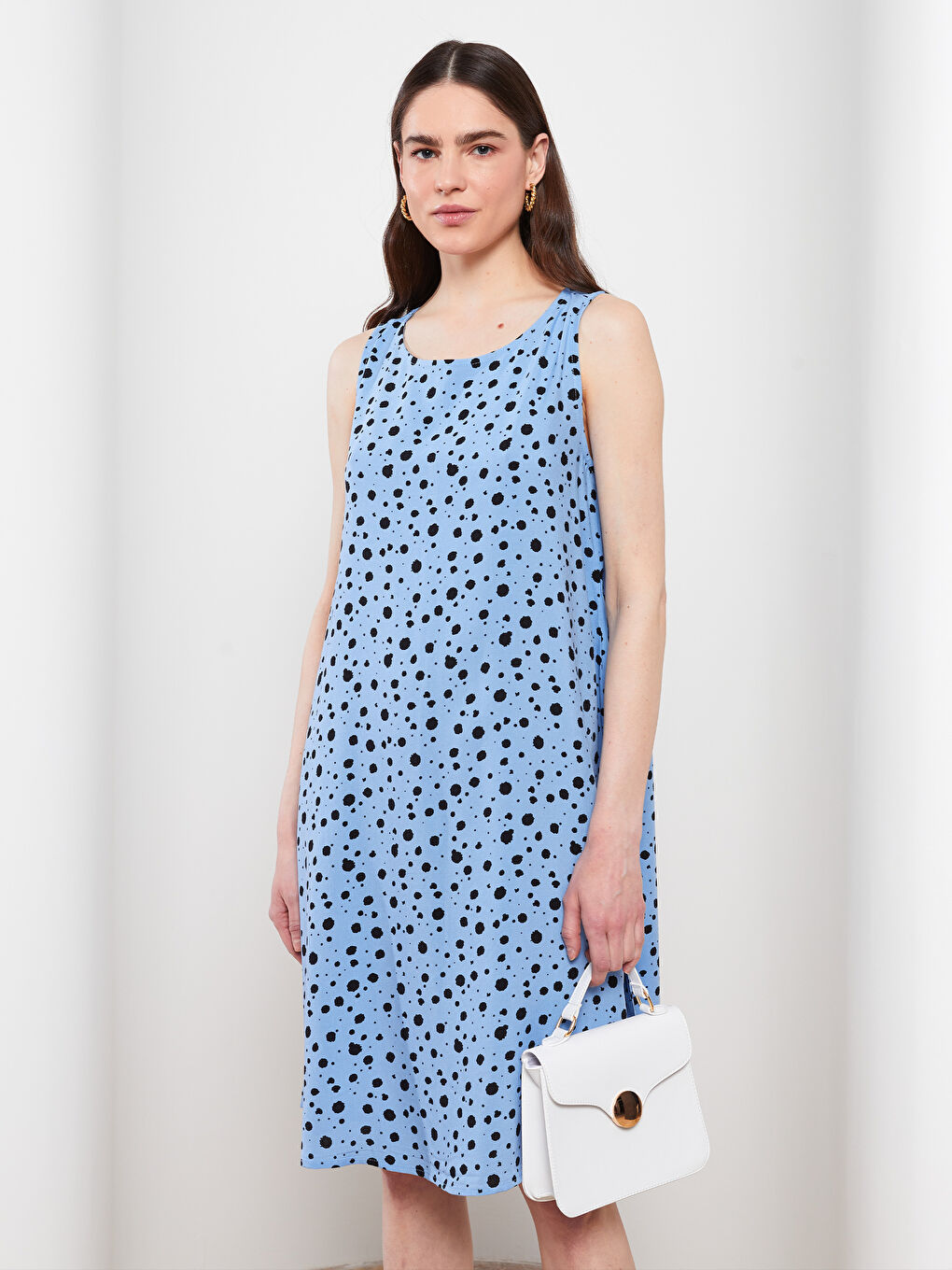 Robe pour Femmes en Viscose à Motifs sans Manches à Coupe A avec Col Rond-2