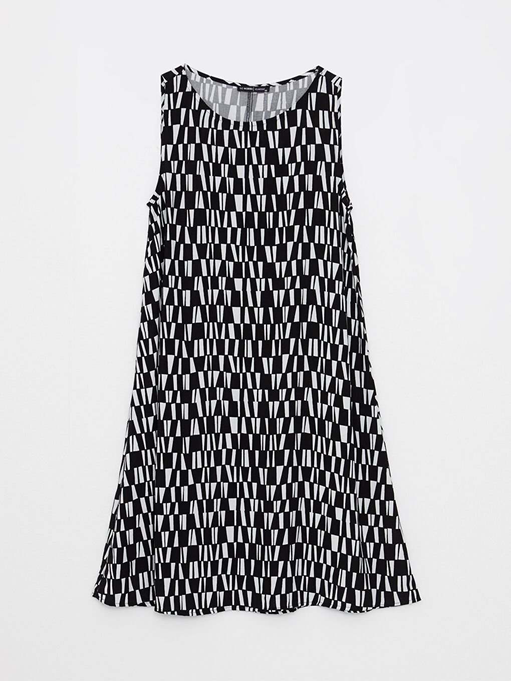 Ekru Bisiklet Yaka Desenli Kolsuz A Kesim Viskon Kadın Elbise-6