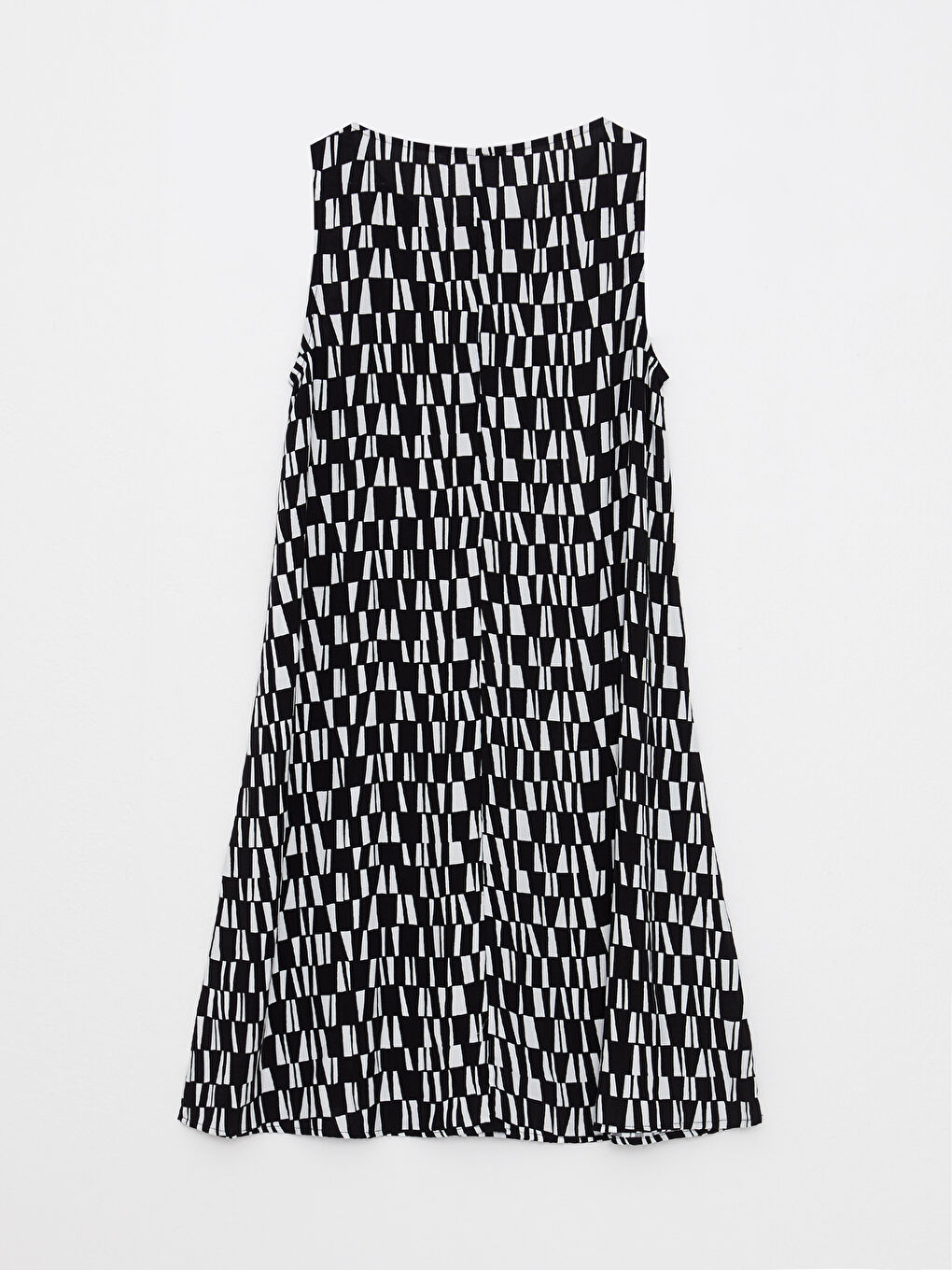 Ekru Bisiklet Yaka Desenli Kolsuz A Kesim Viskon Kadın Elbise-7