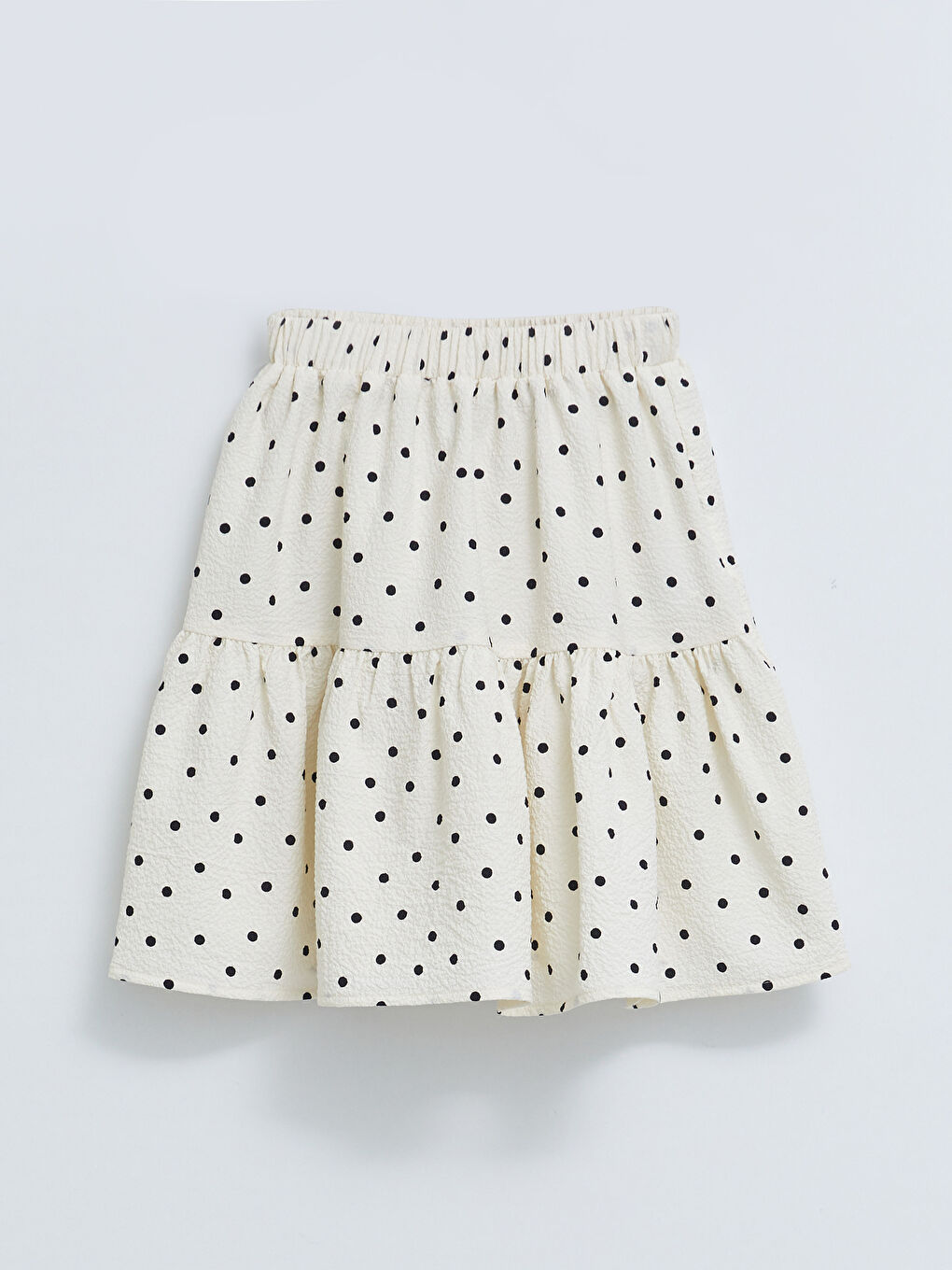 Ekru Beli Lastikli Puantiyeli Kız Çocuk Etek