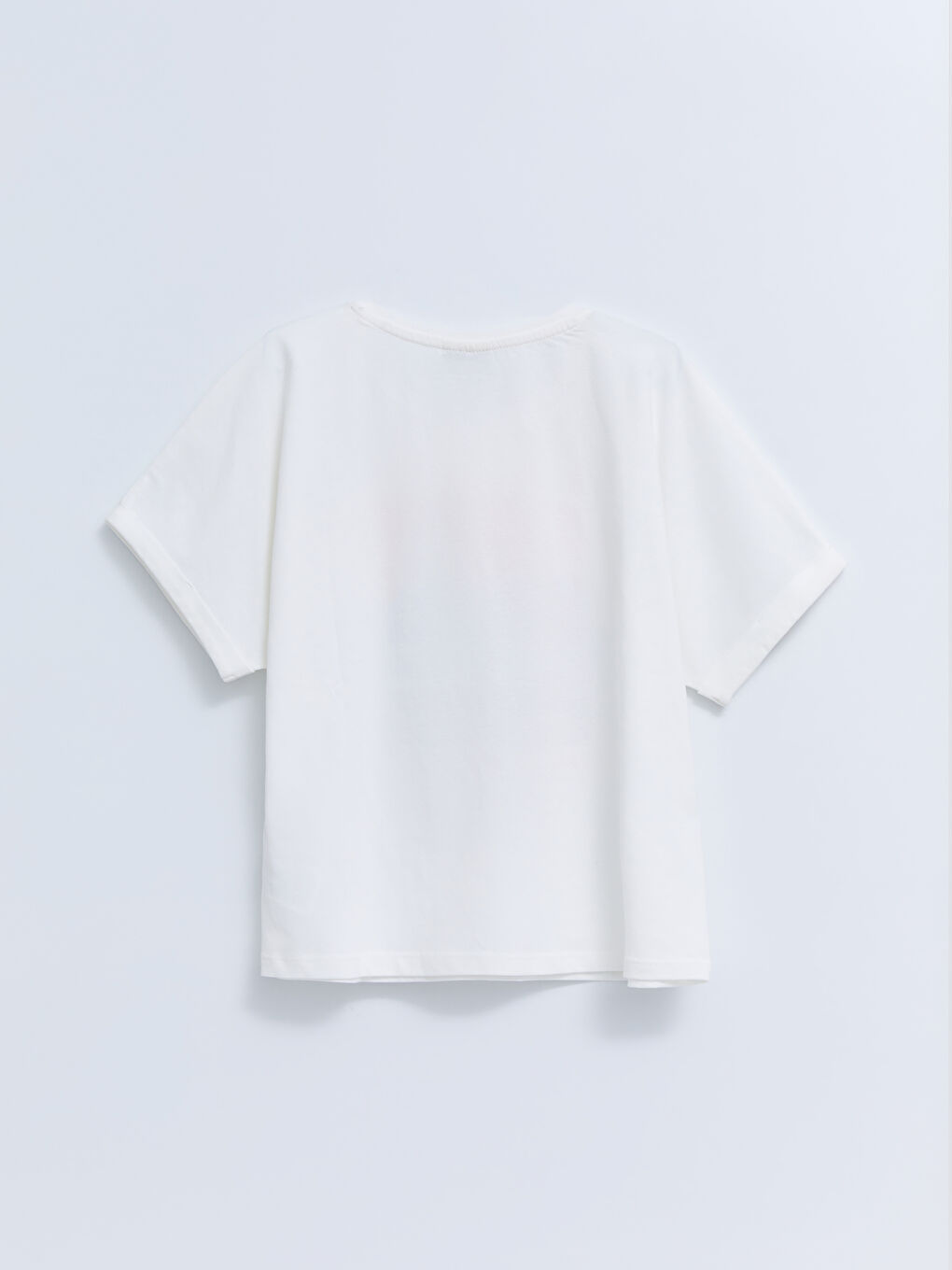 تيشيرت بناتي ياقة دائرية كم قصير قطن مطبوع-2