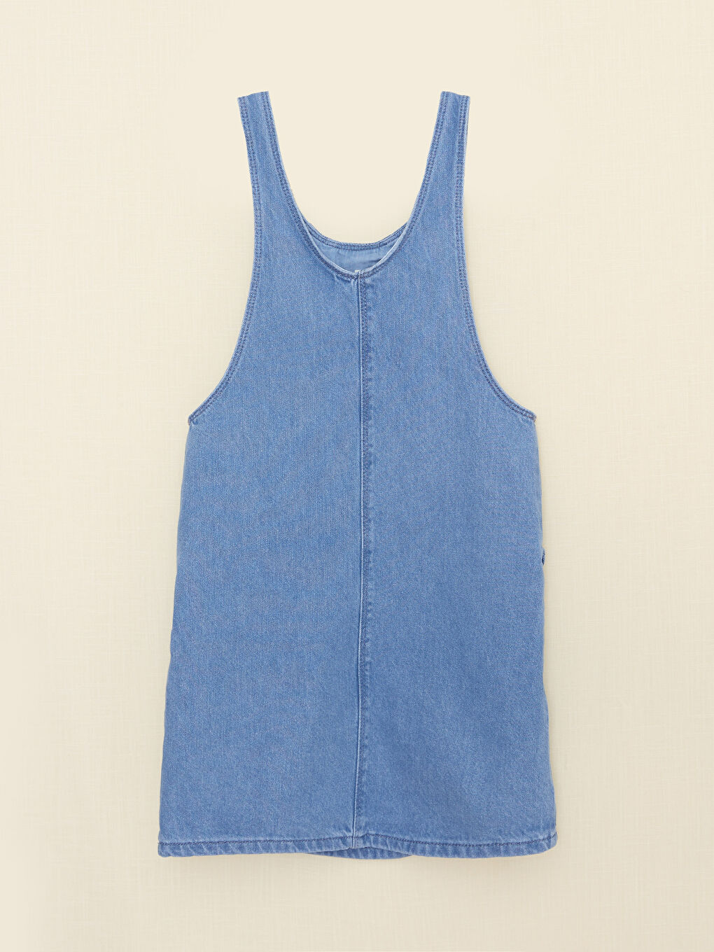 LCW Kids Indigo U Yaka Fırfır Detaylı Kız Çocuk Jean Salopet Elbise - 1