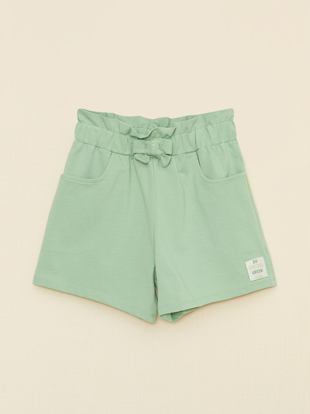 Yeşil Beli Lastikli Basic Kız Çocuk Şort