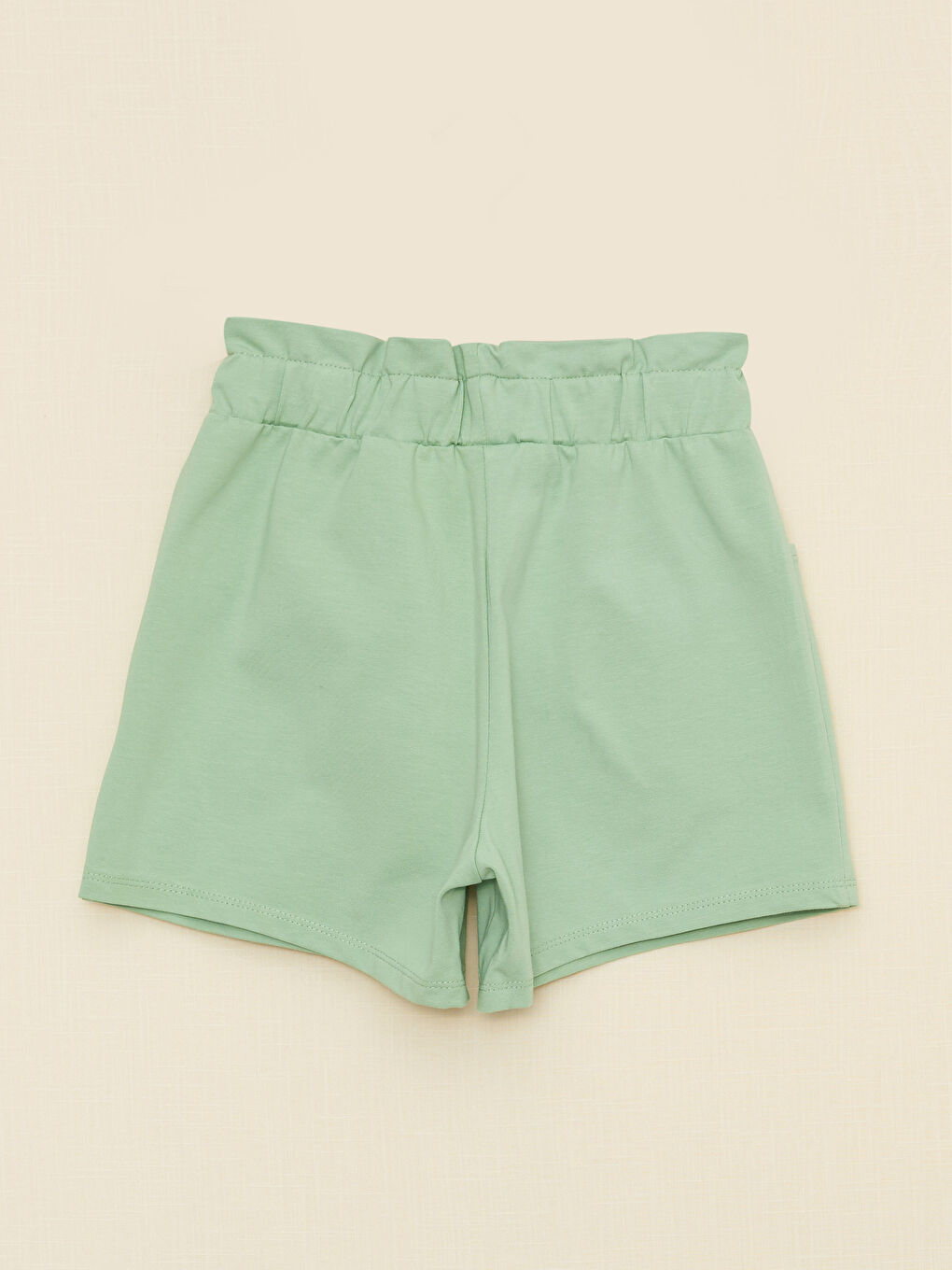 Yeşil Beli Lastikli Basic Kız Çocuk Şort-1