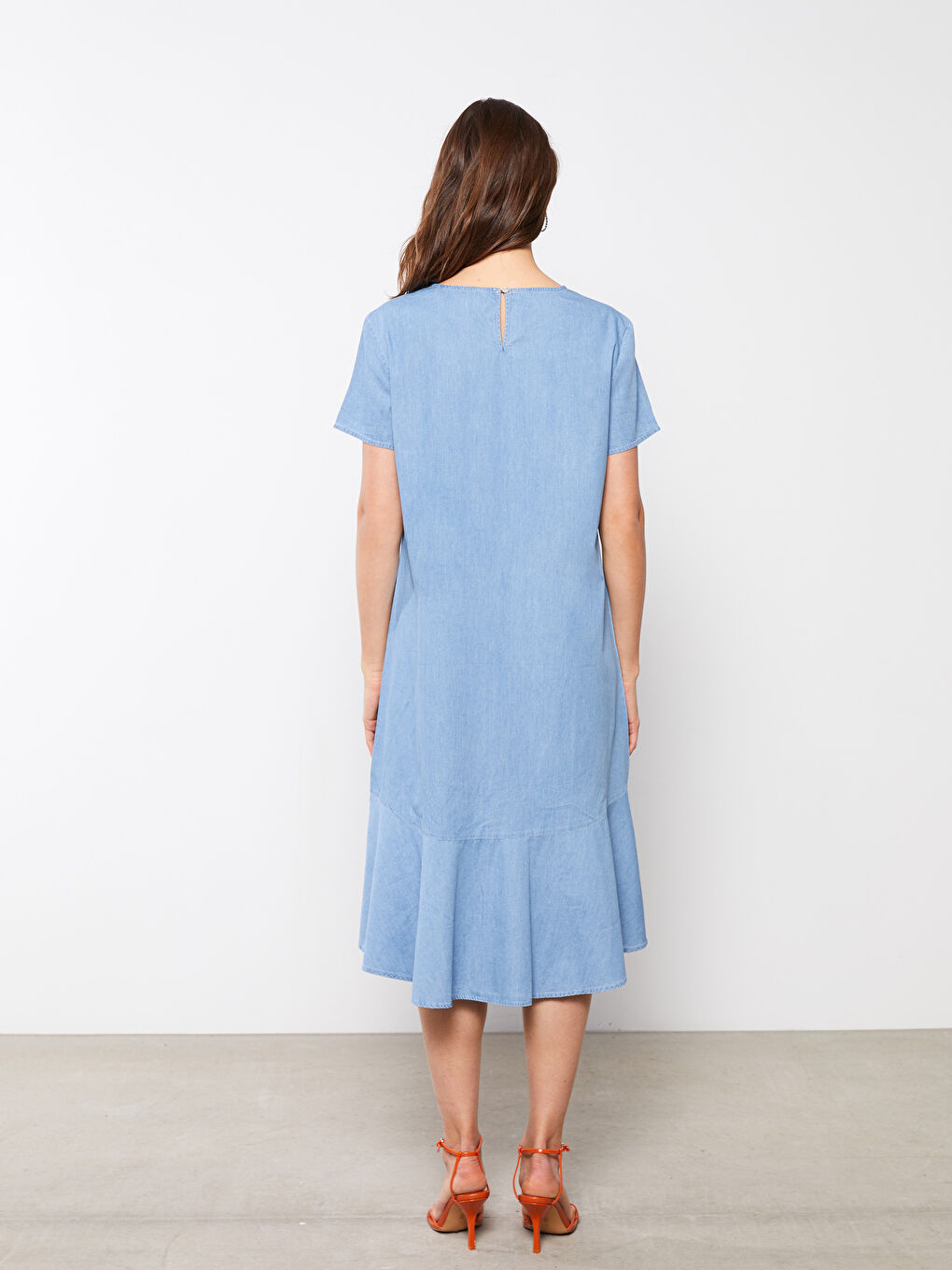 Crew Neck Plain Short Sleeve Women's Denim Dress -S2HG28Z8-315