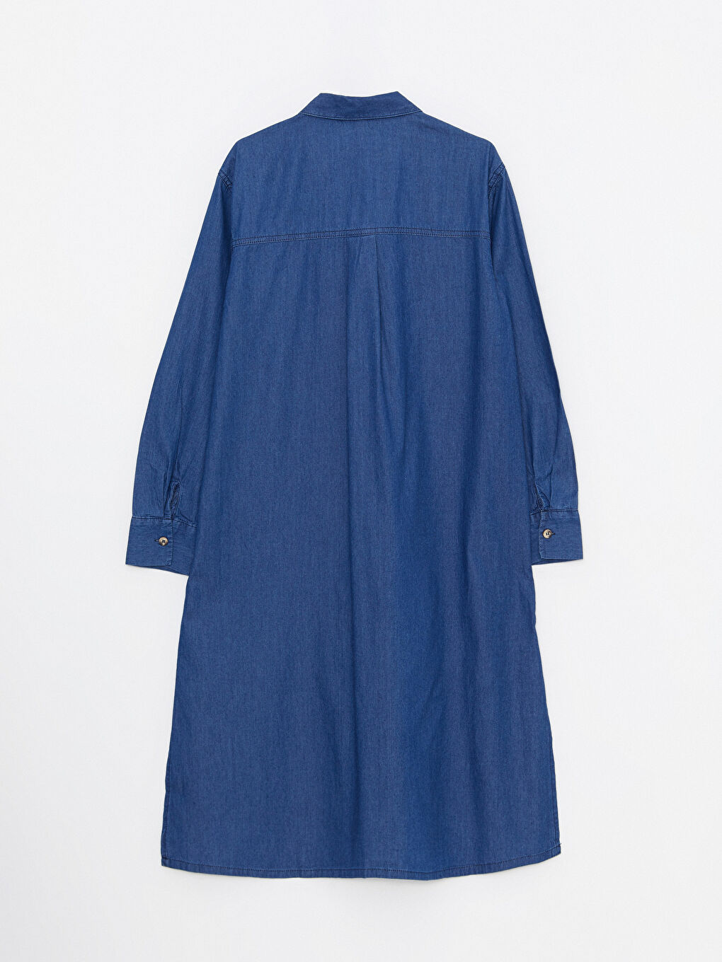 Mavi Gömlek Yaka Düz Uzun Kollu Kadın Jean Tunik-6