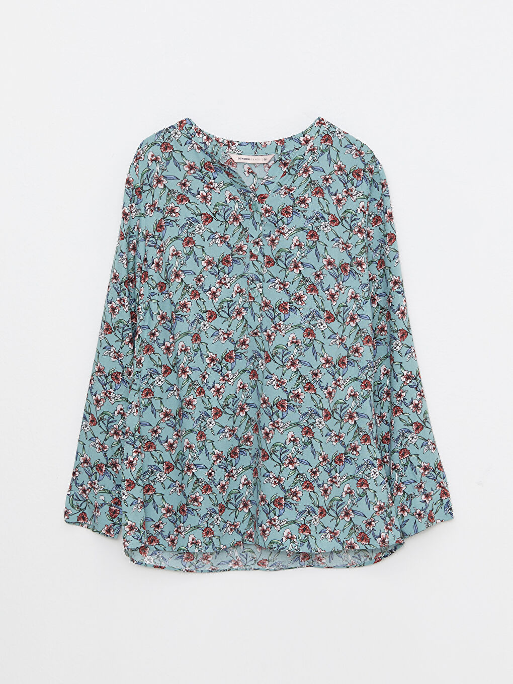 Encolure Henley Fleur Manches Longues Viscose Blouse pour Femmes-5