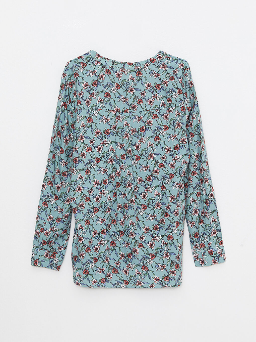 Encolure Henley Fleur Manches Longues Viscose Blouse pour Femmes-6