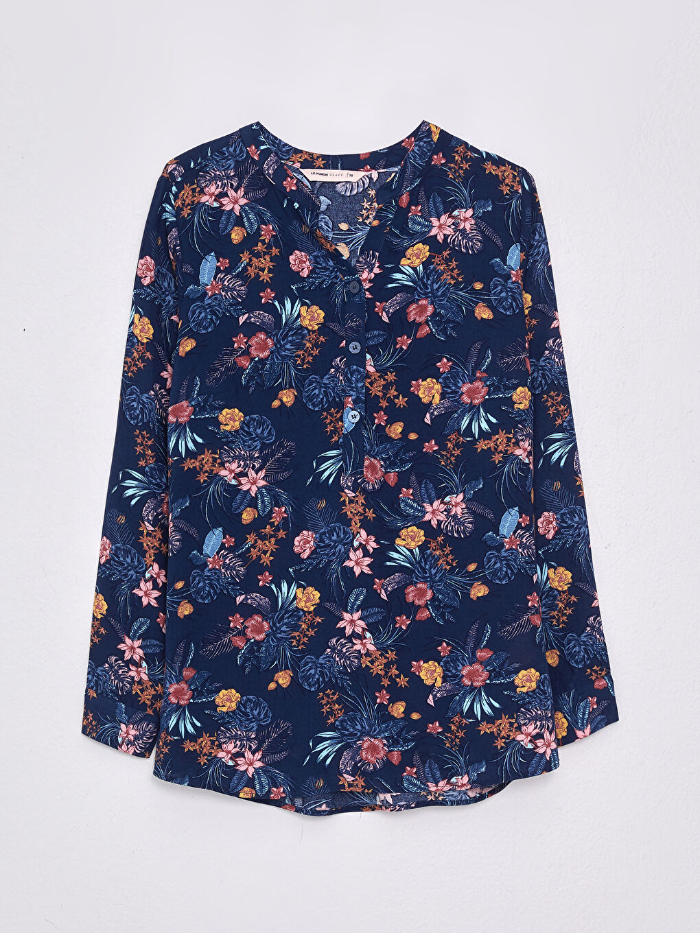 LC Waikiki Bluza sa Henley okovratnikom, cvetnim uzorkom, dugim rukavima, od viskoze za žene -S2HG51Z8-LSJ