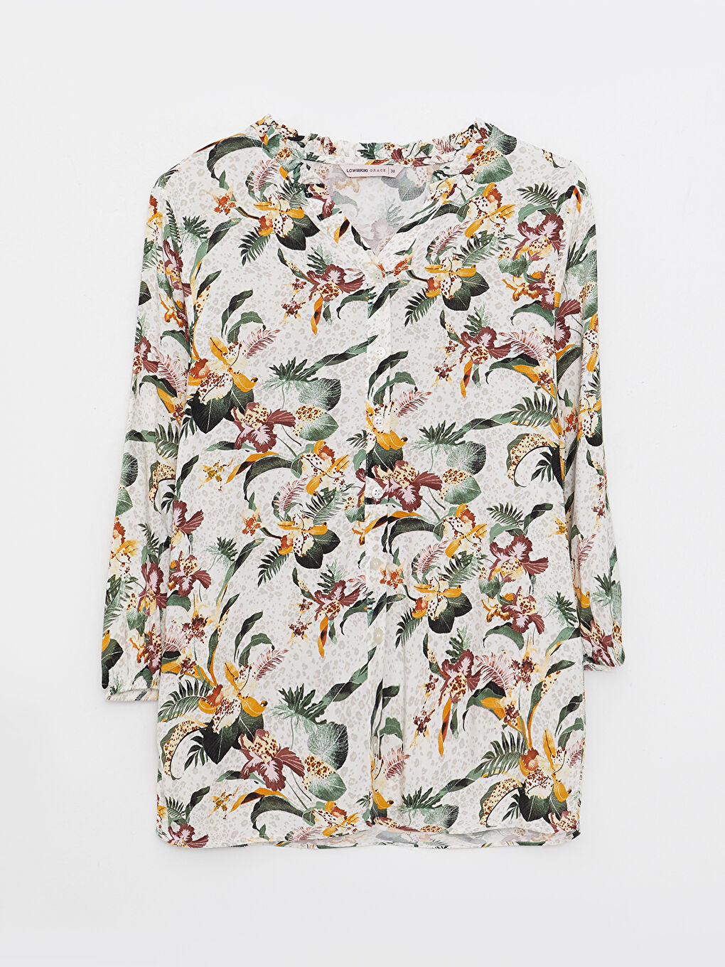 LCW Grace Henley Neckline Patterned Long Sleeve Viscose Women's Shirt -S2HG52Z8-LRA