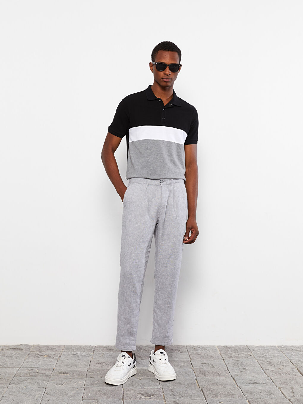 Siyah Polo Yaka Kısa Kollu Renk Bloklu Erkek Tişört