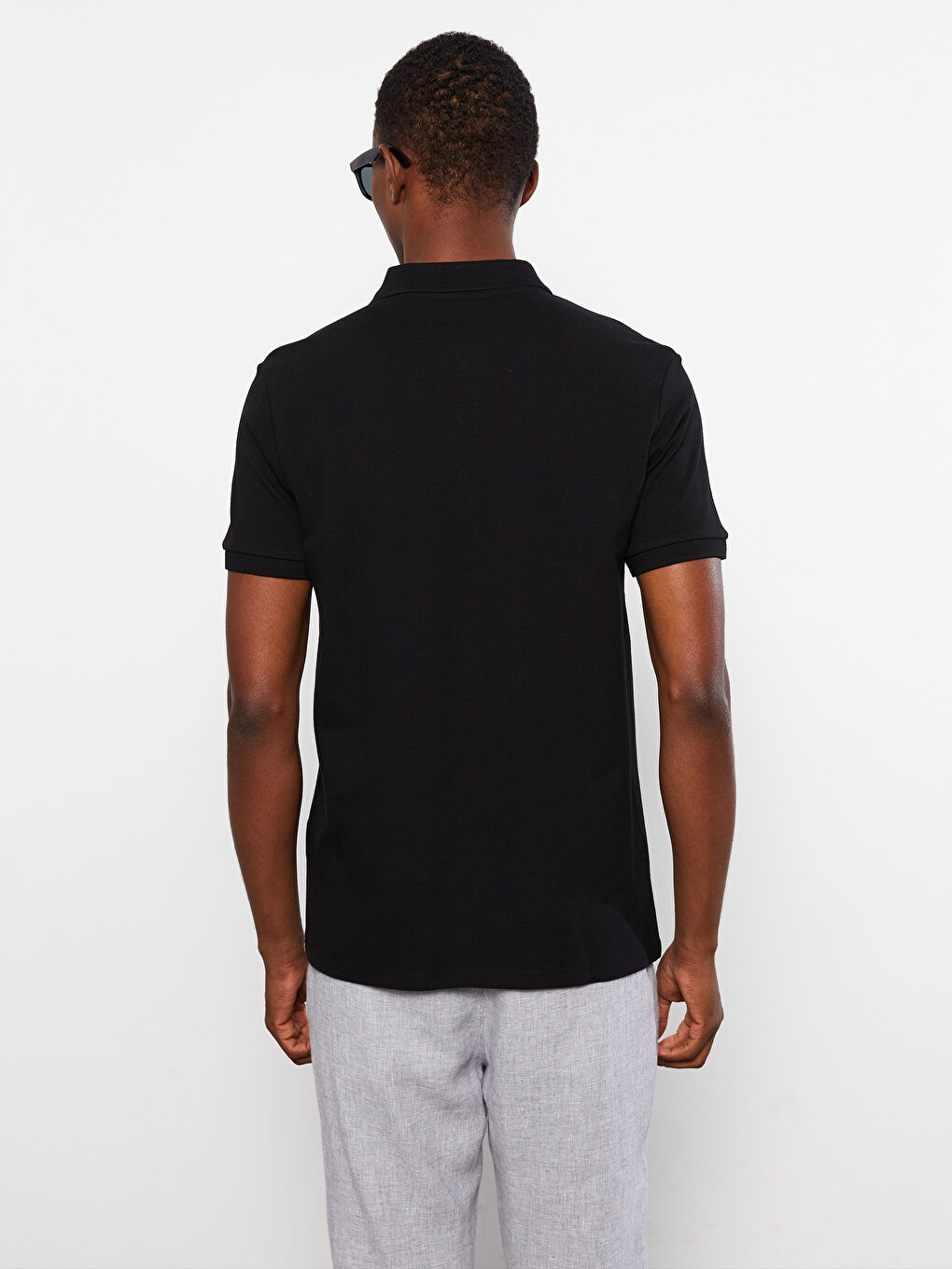 Siyah Polo Yaka Kısa Kollu Renk Bloklu Erkek Tişört-4