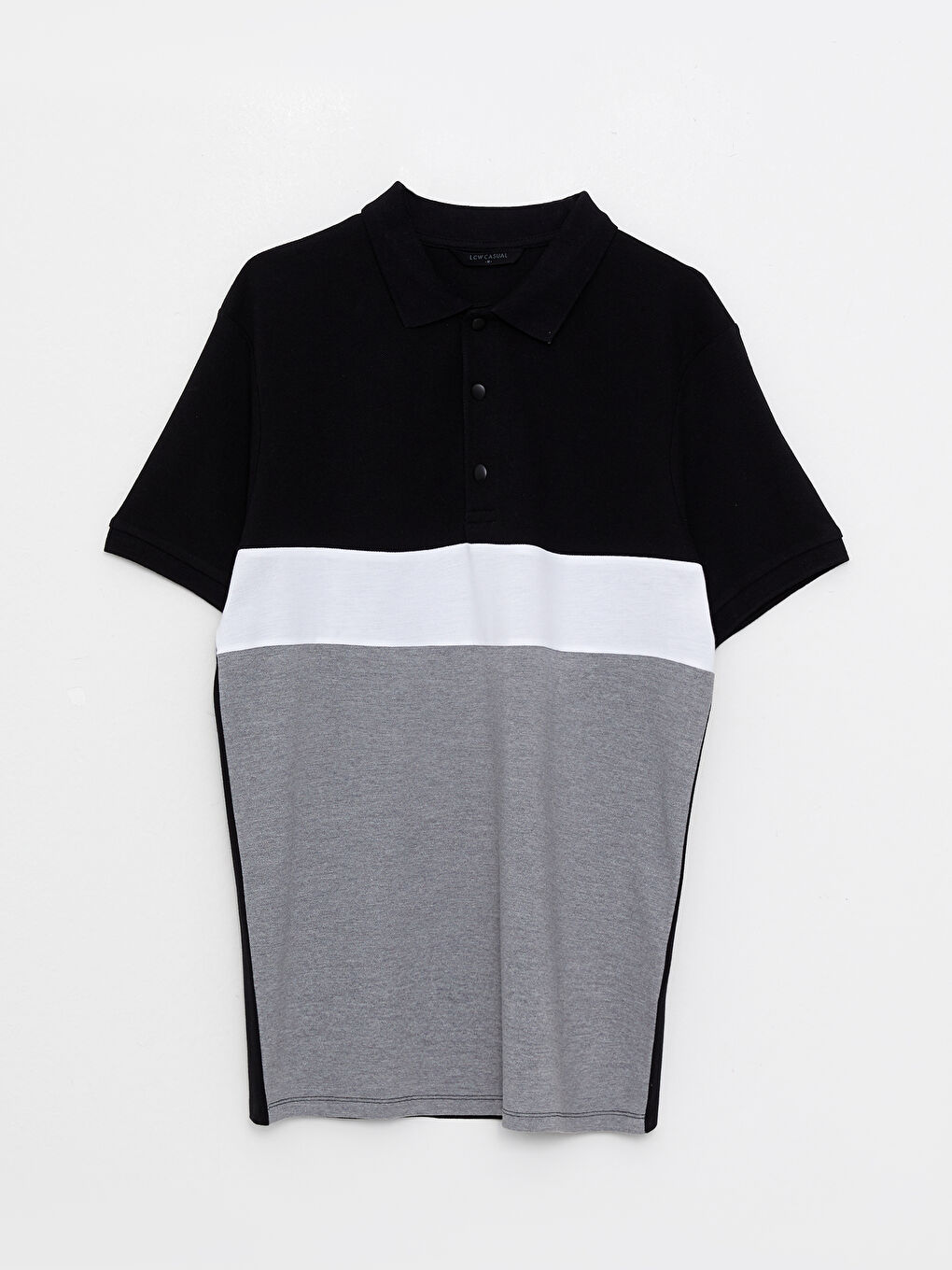 Siyah Polo Yaka Kısa Kollu Renk Bloklu Erkek Tişört-5