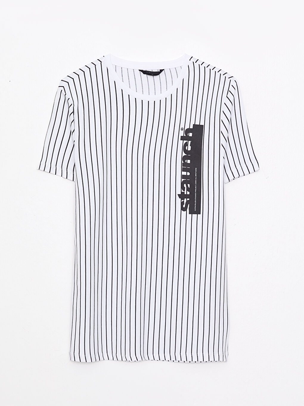 Beyaz Bisiklet Yaka Kısa Kollu Çizgili Penye Erkek Tişört-5