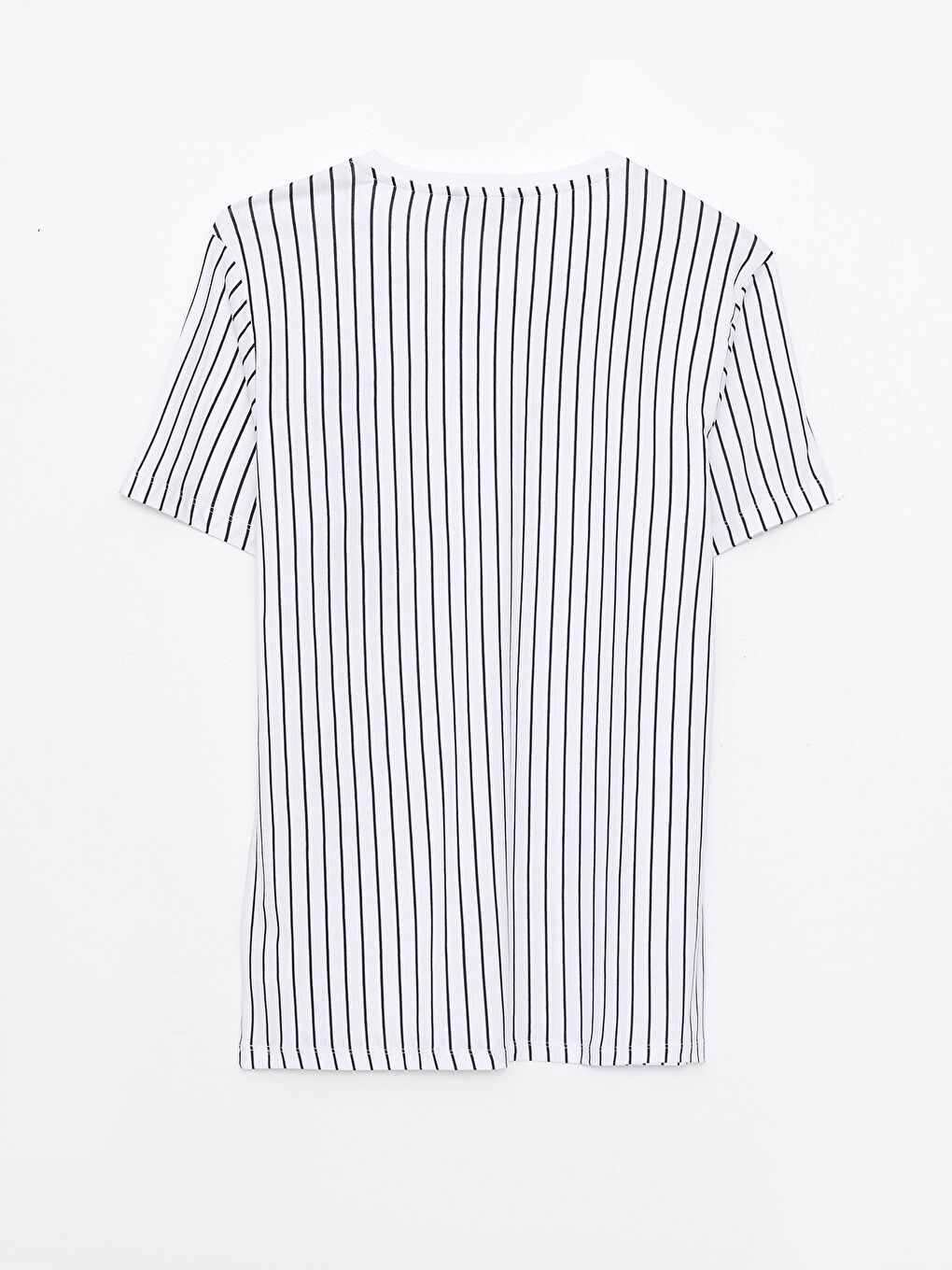 Beyaz Bisiklet Yaka Kısa Kollu Çizgili Penye Erkek Tişört-6