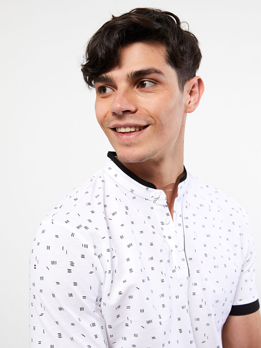 Grandad Collar Short Sleeve Patterned Men's T-Shirt