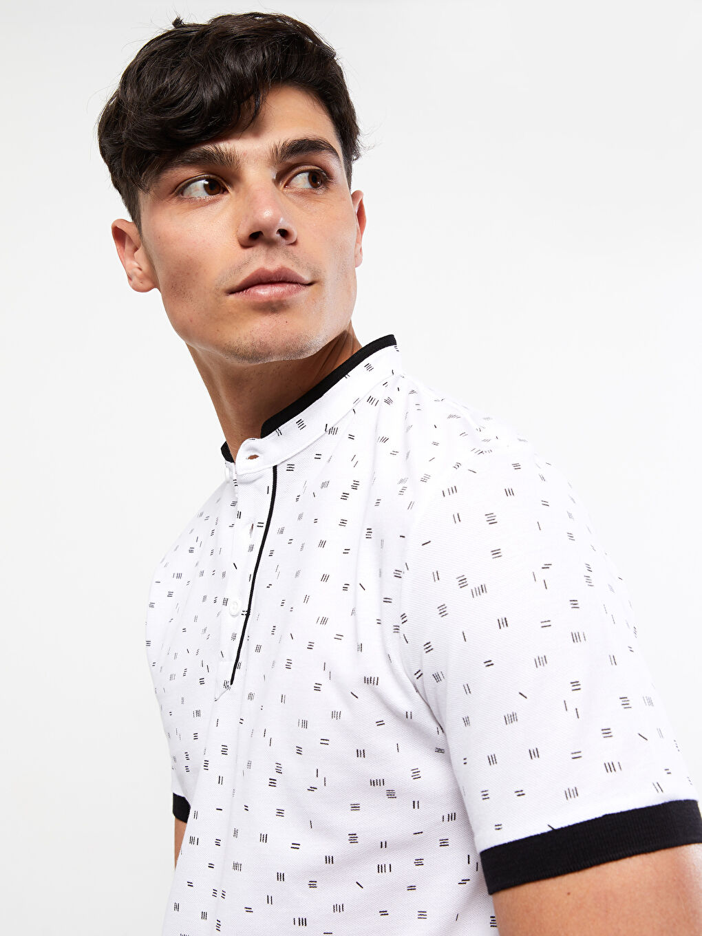 Grandad Collar Short Sleeve Patterned Men's T-Shirt-1