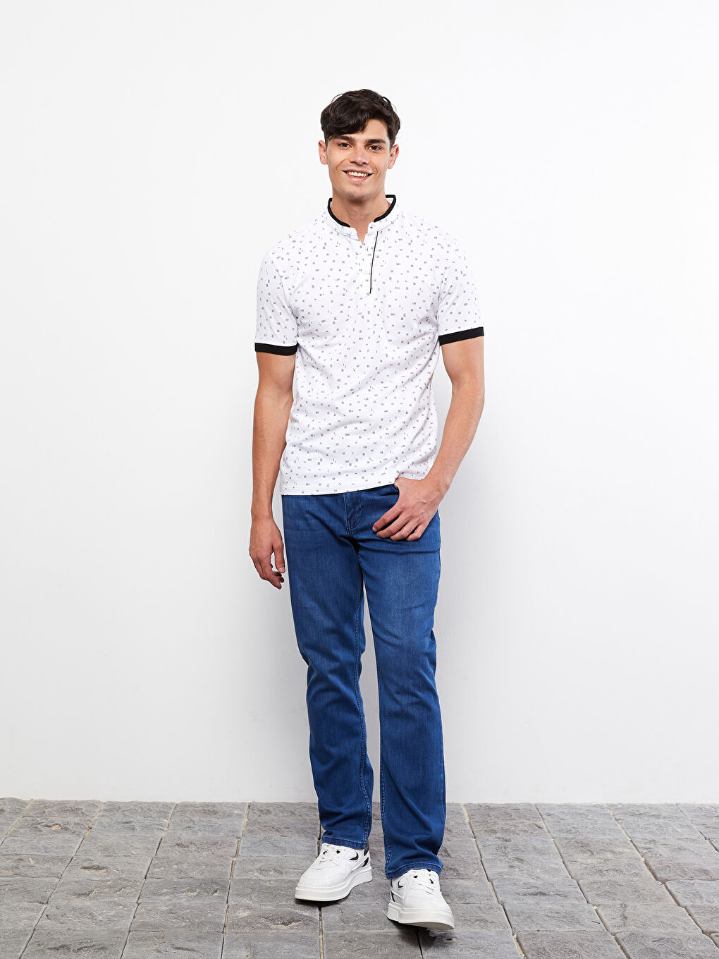 Grandad Collar Short Sleeve Patterned Men's T-Shirt-2