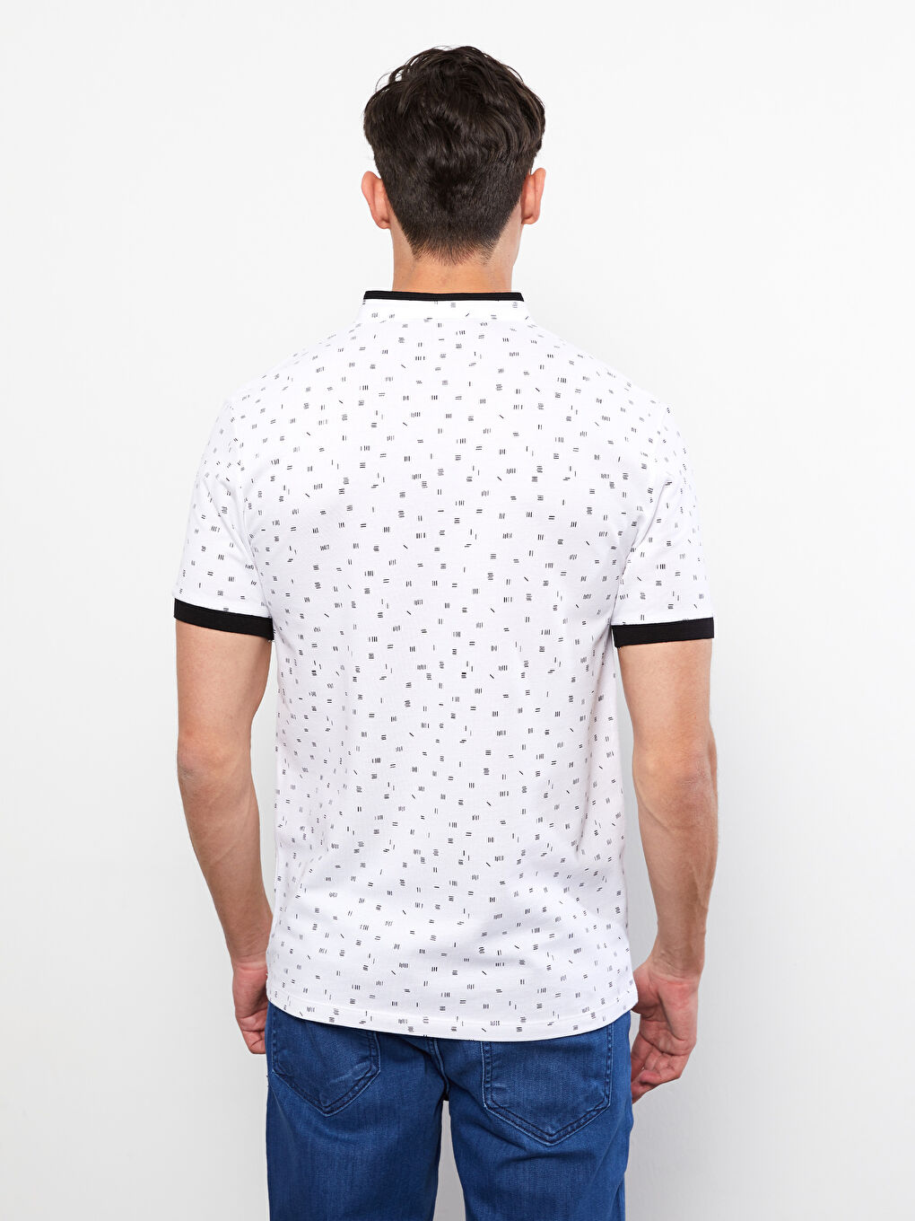 Grandad Collar Short Sleeve Patterned Men's T-Shirt-4