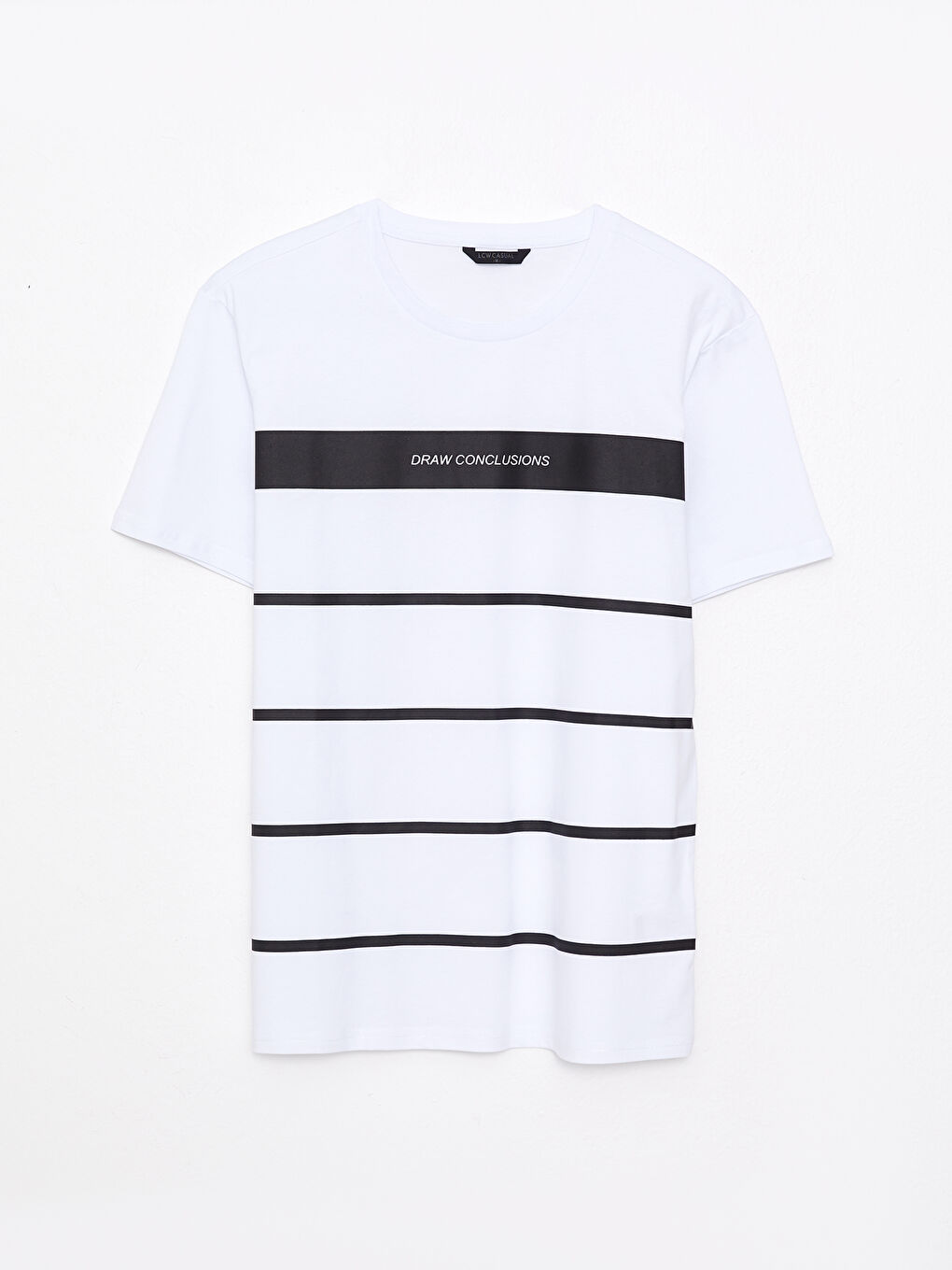 Beyaz Bisiklet Yaka Kısa Kollu Çizgili Penye Erkek Tişört