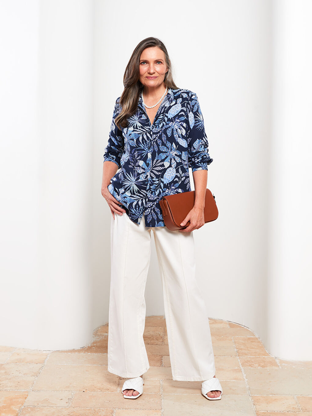 Front Button Closure Patterned Long Sleeve Viscose Women's Shirt