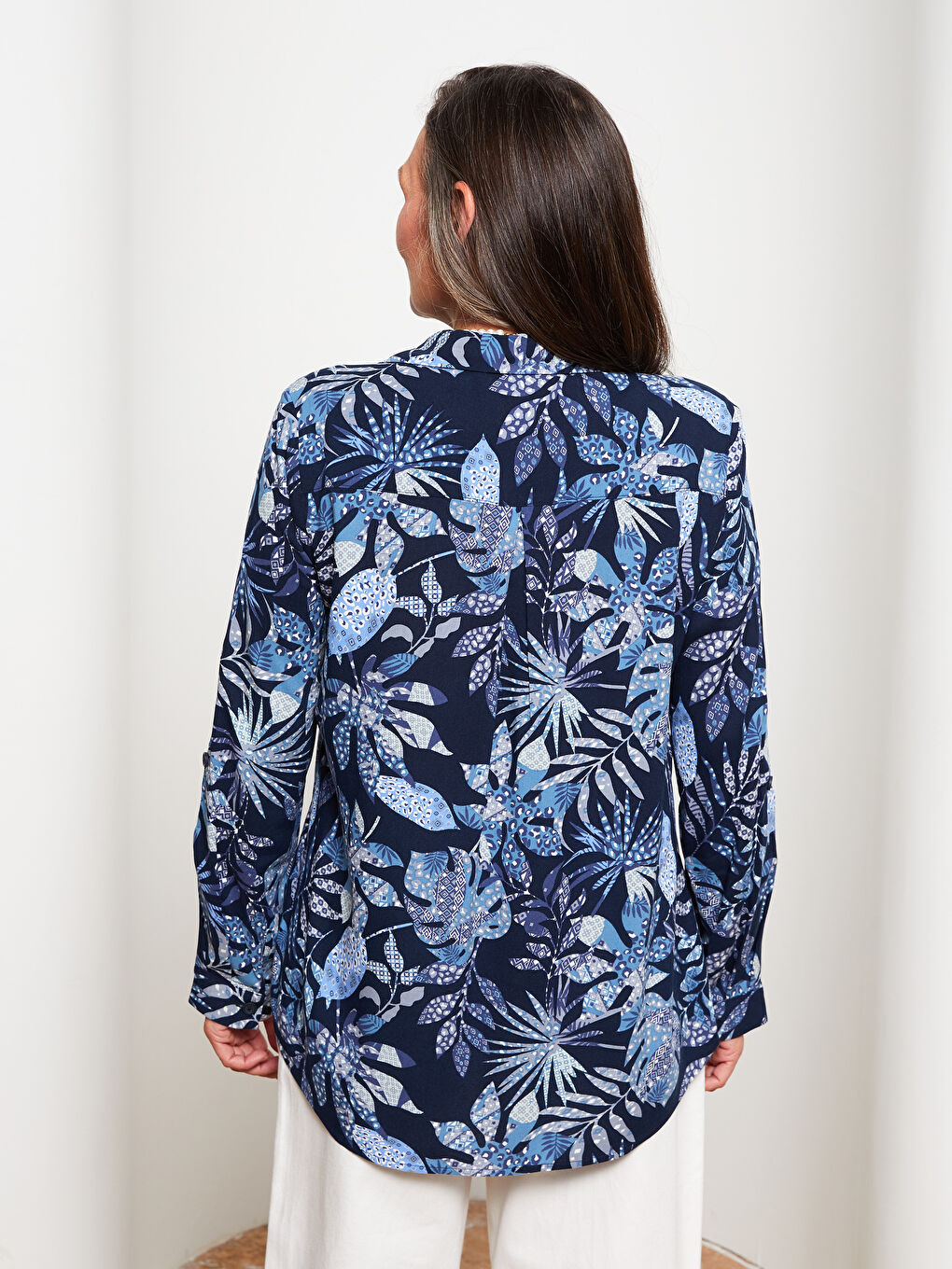 Front Button Closure Patterned Long Sleeve Viscose Women's Shirt-4