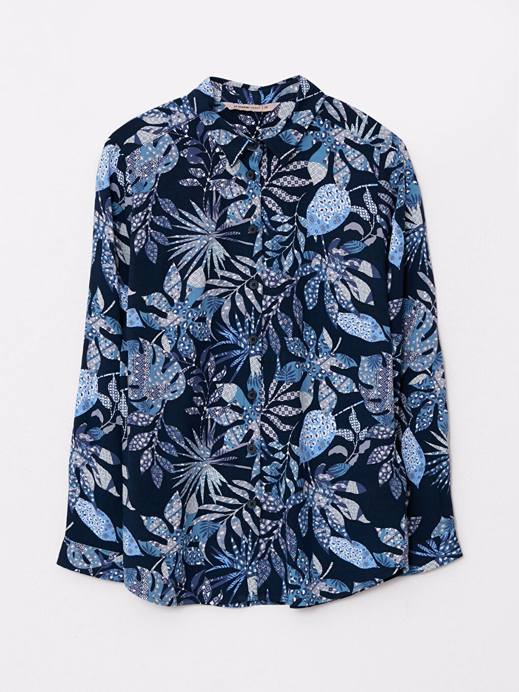 Front Button Closure Patterned Long Sleeve Viscose Women's Shirt-5