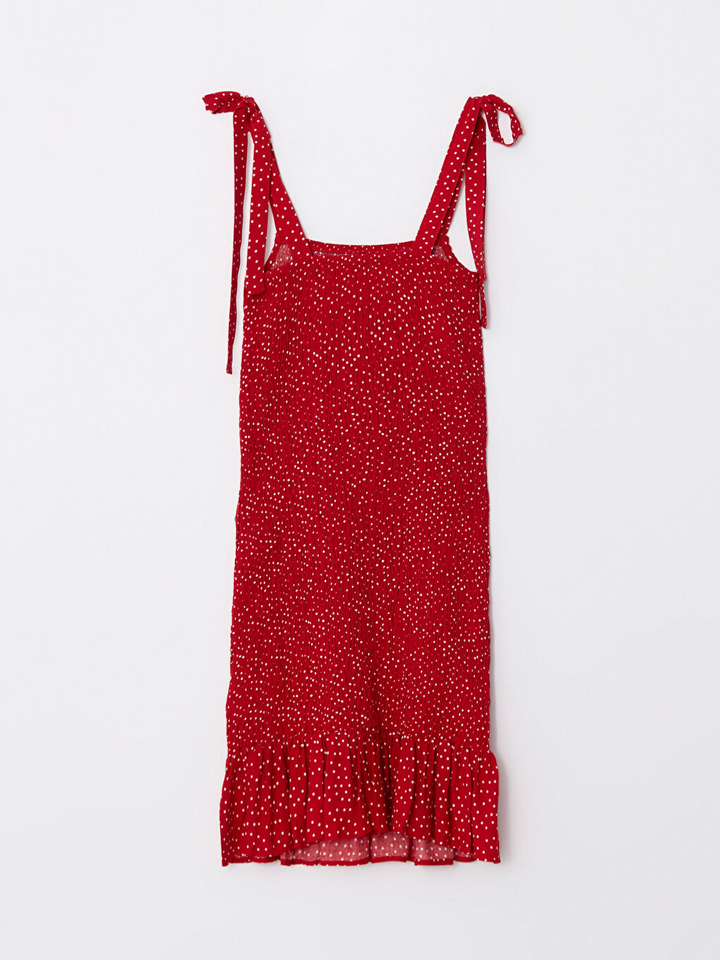 Kırmızı Kare Yaka Puantiyeli Askılı Kadın Bodycon Elbise-6