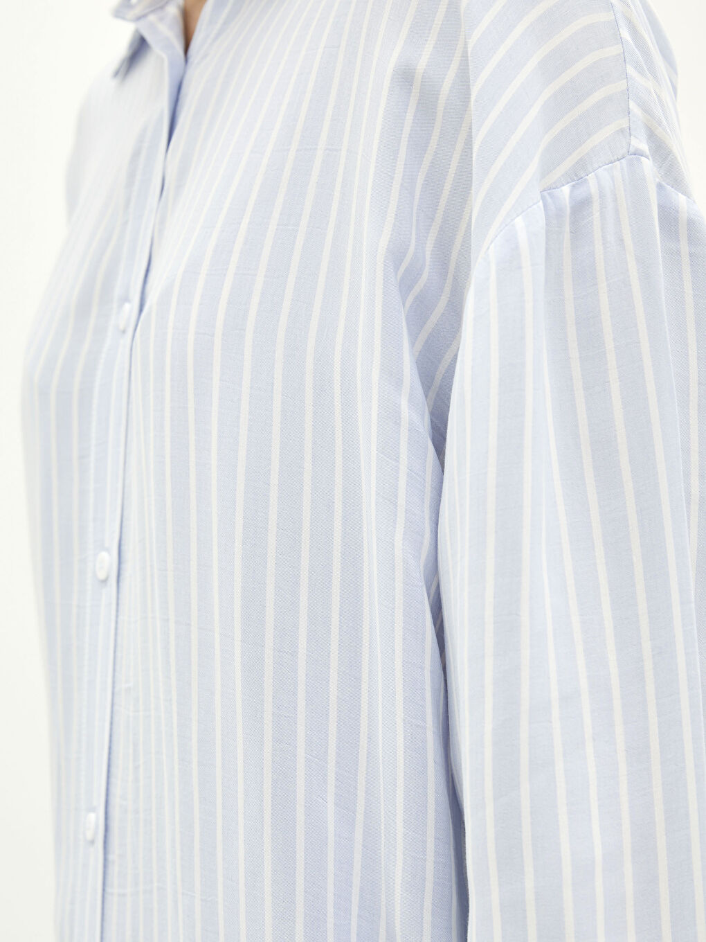 Mavi Çizgili Uzun Kollu Oversize Viskon Kadın Gömlek Tunik-3