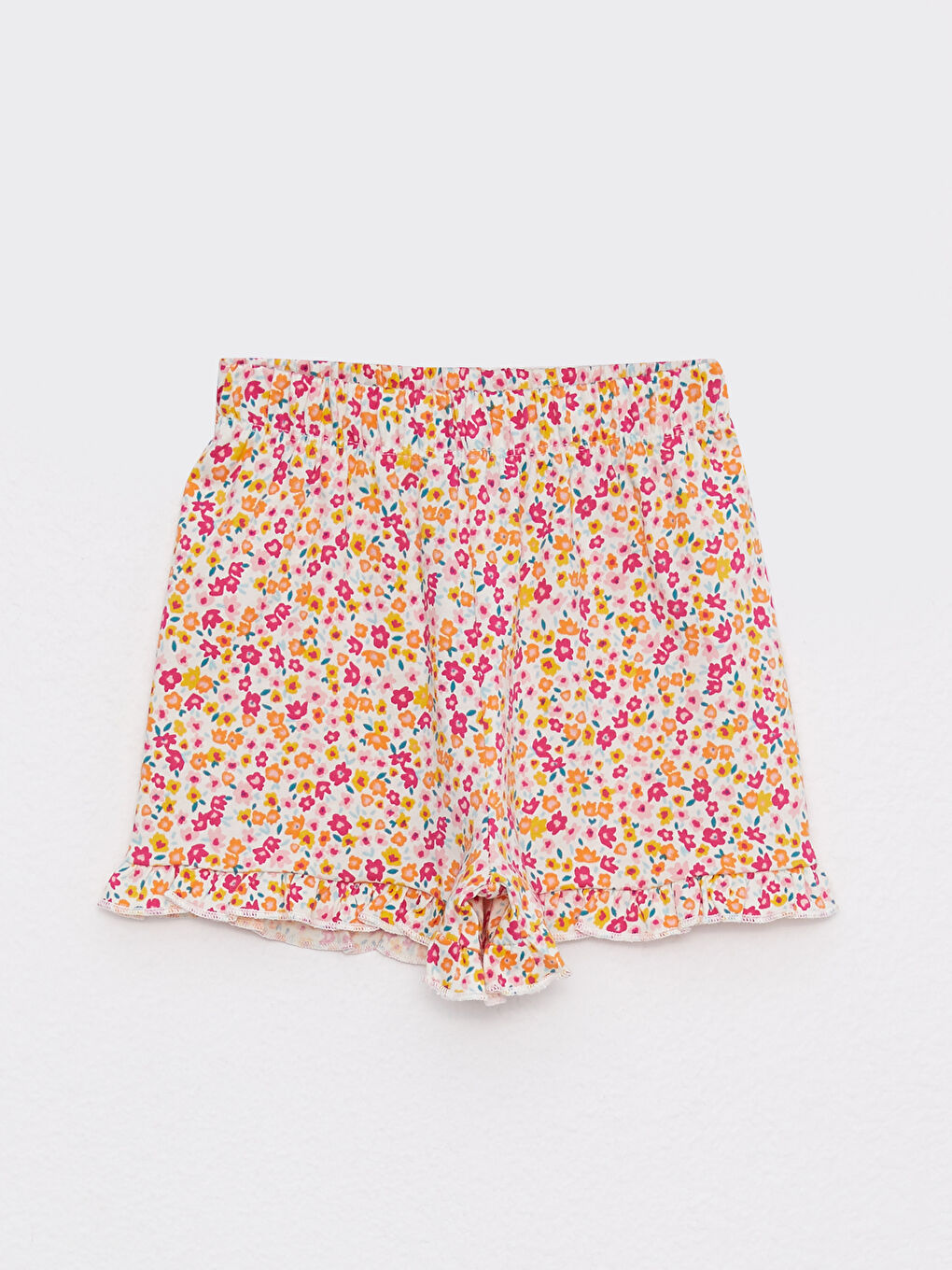 تيشيرت كم قصير ياقة دائرية مطبوع شورت وباند شعر قطن طقم ٣ قطع للبنات الرضع-2